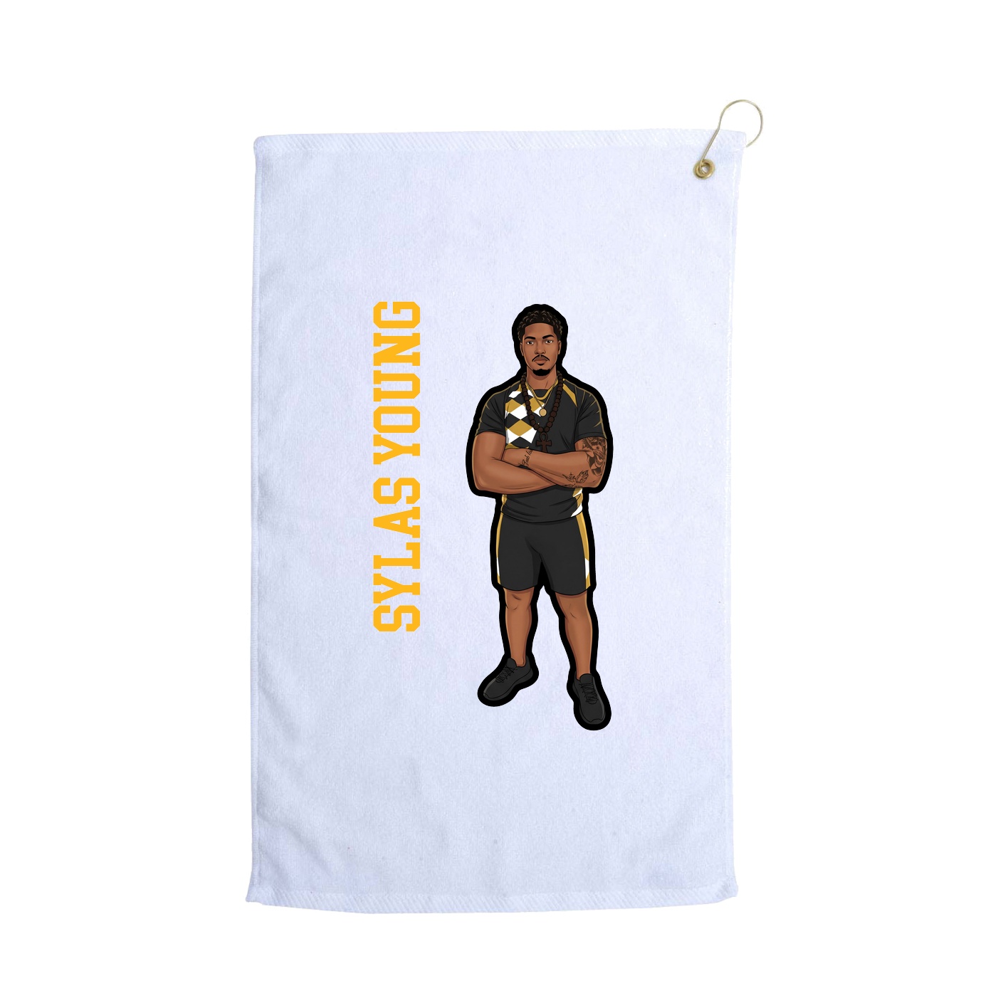 Golf Towel — Name Vertical in White