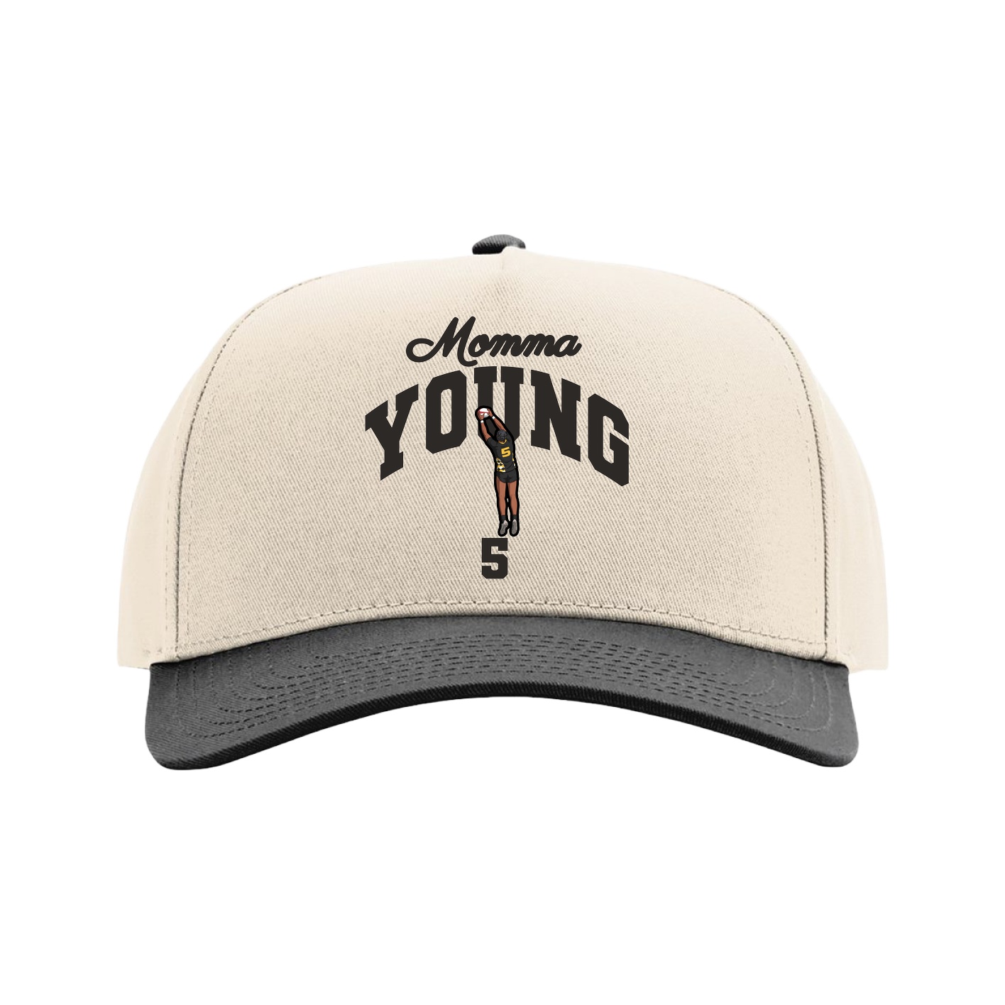 Full Fabric Five-Panel Champ Cap — Mothers Day Arch in Cream/Black