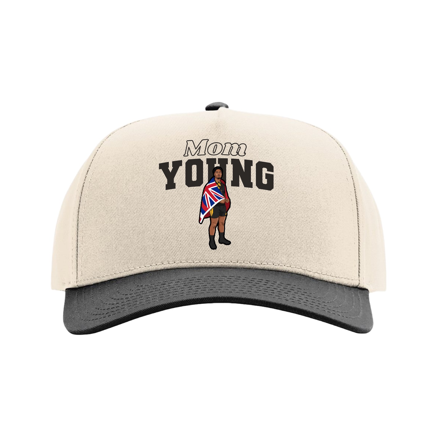 Full Fabric Five-Panel Champ Cap — Mothers Day Block in Cream/Black