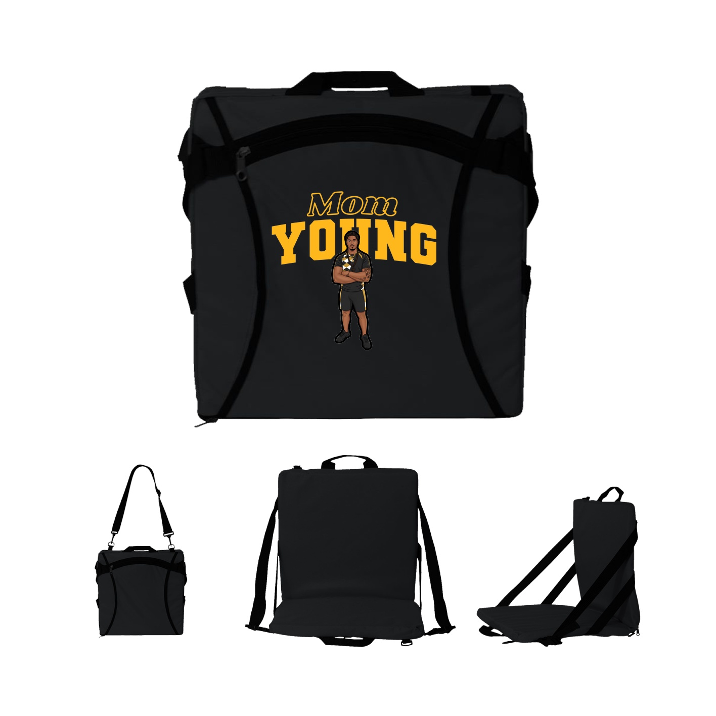 Folding Stadium Seat — Mothers Day Block in Black