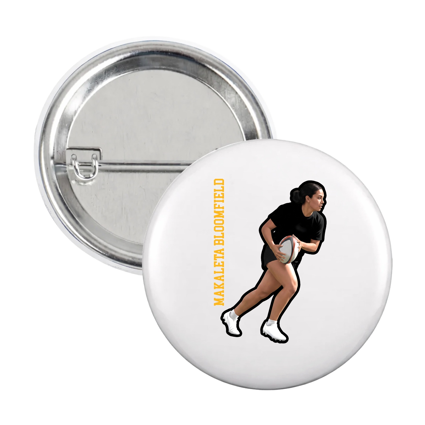 Game Day Button — Name Vertical in White