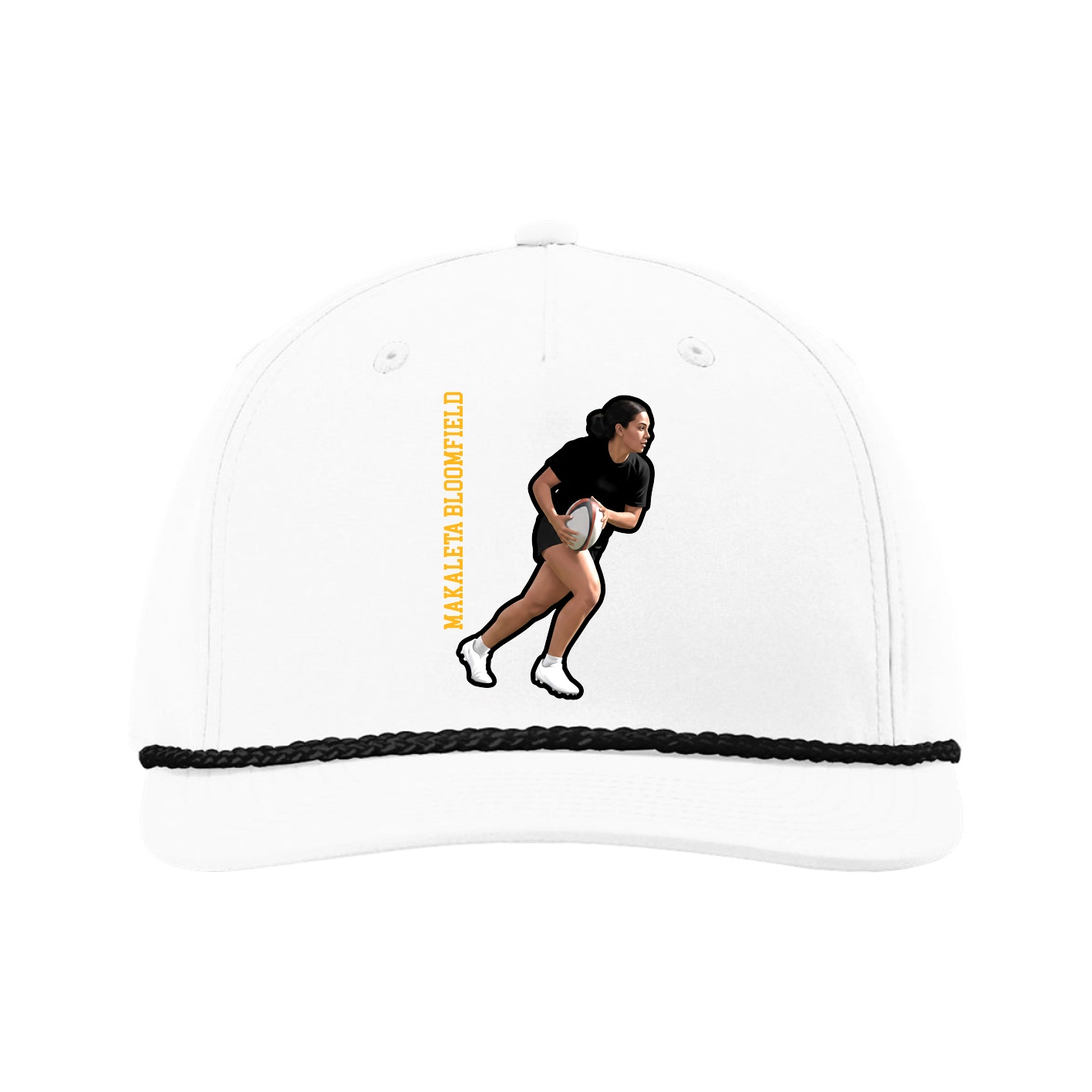 Five-Panel Classic Rope Cap — Name Vertical in White