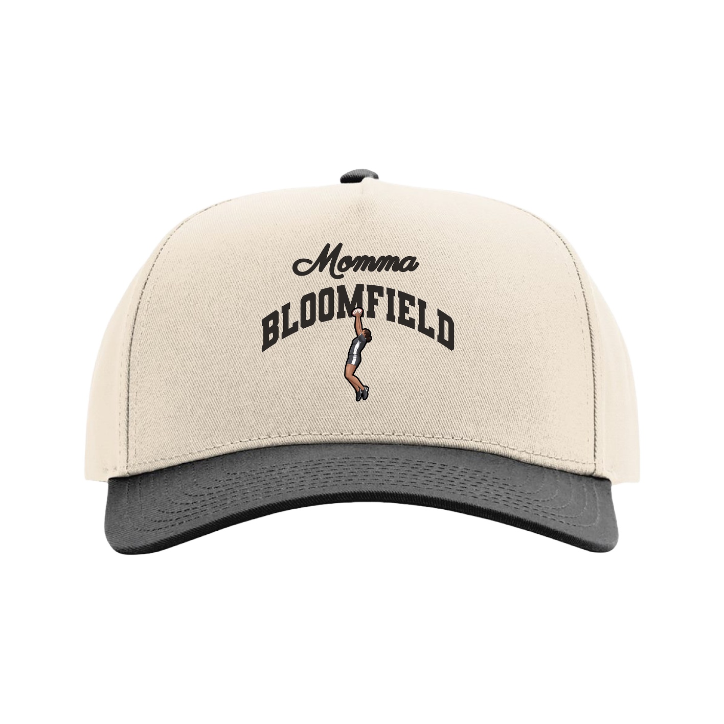 Full Fabric Five-Panel Champ Cap — Mothers Day Arch in Cream/Black