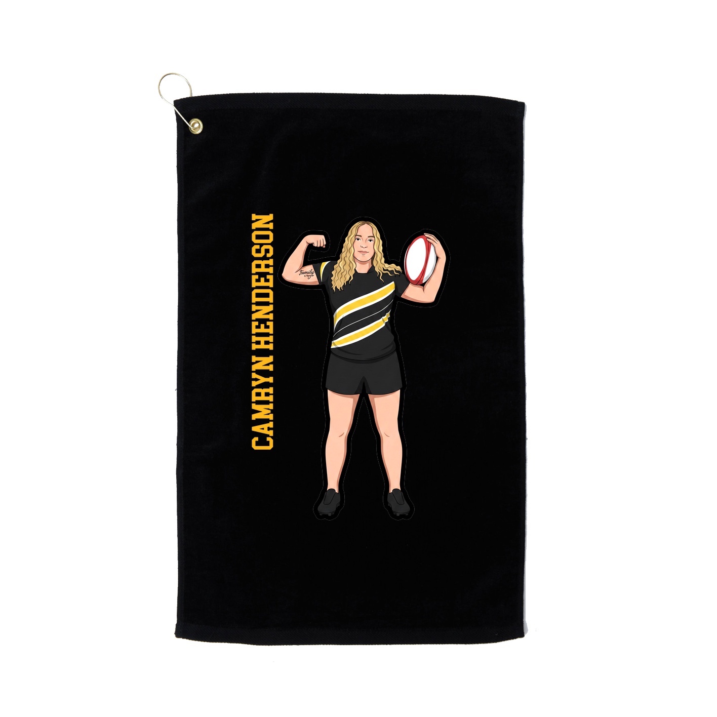 Golf Towel — Name Vertical in Black