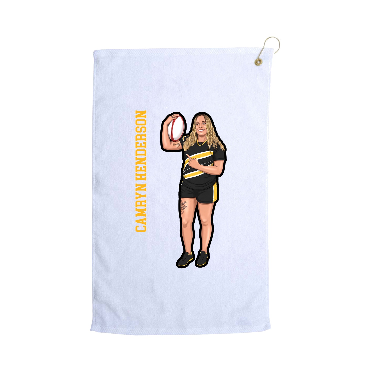 Golf Towel — Name Vertical in White
