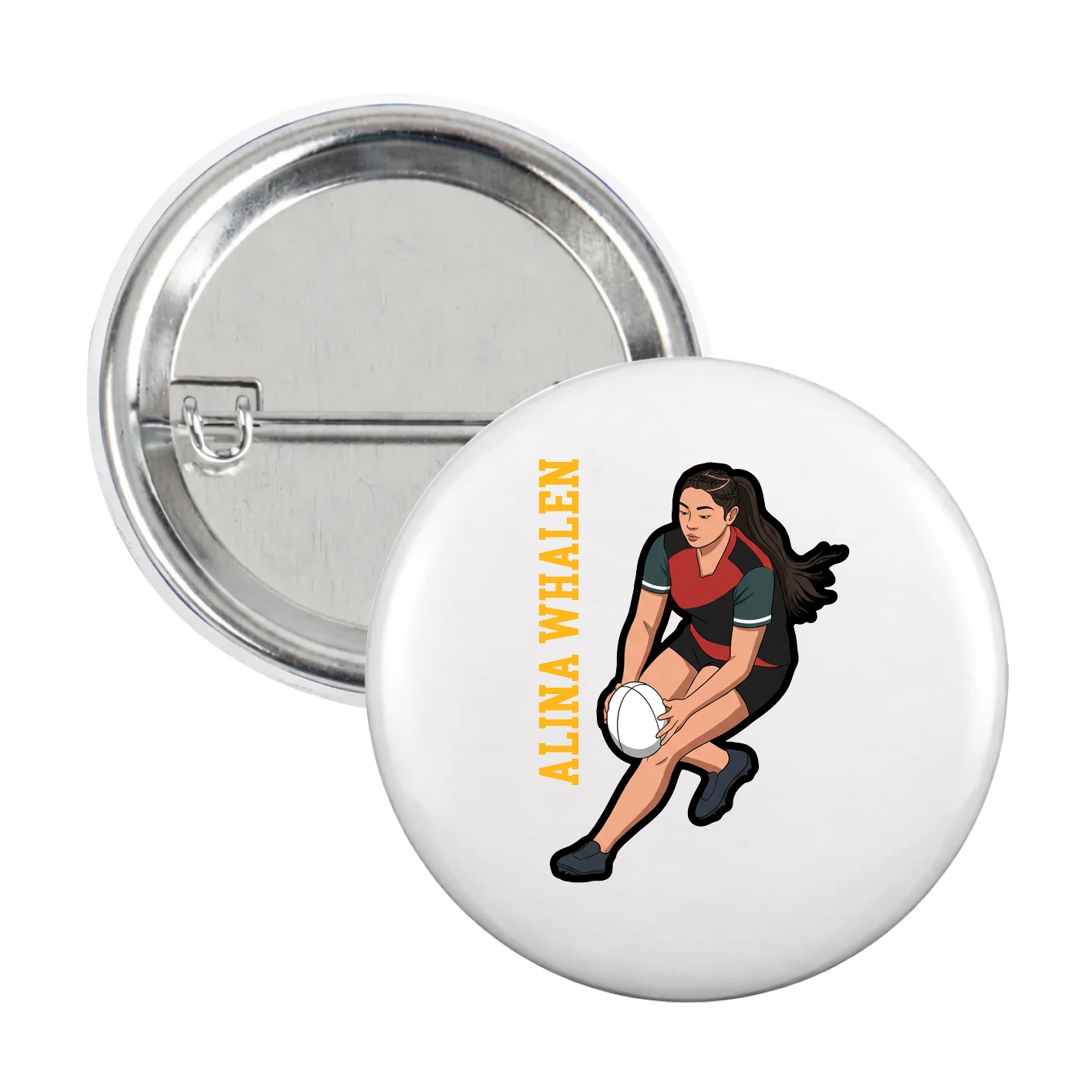 Game Day Button — Name Vertical in White