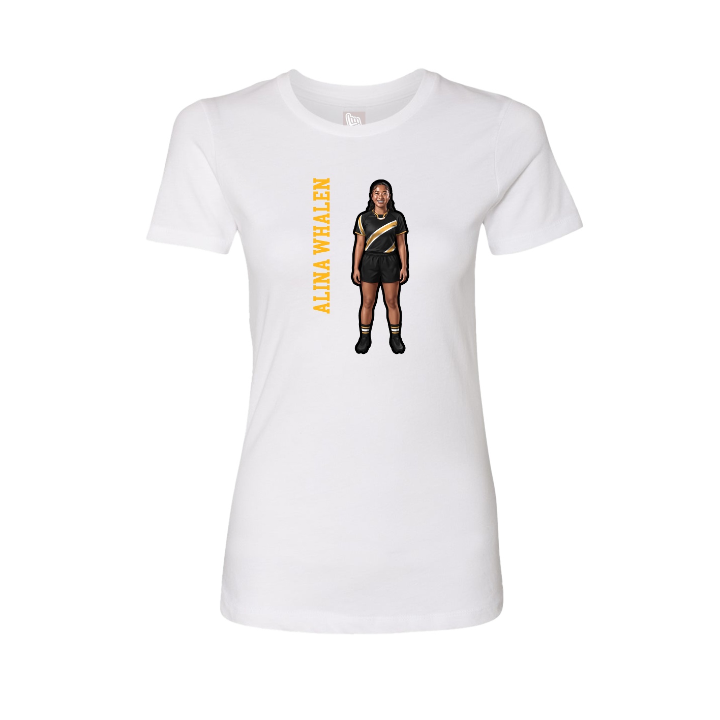 Fitted Women's Tee — Name Vertical in White