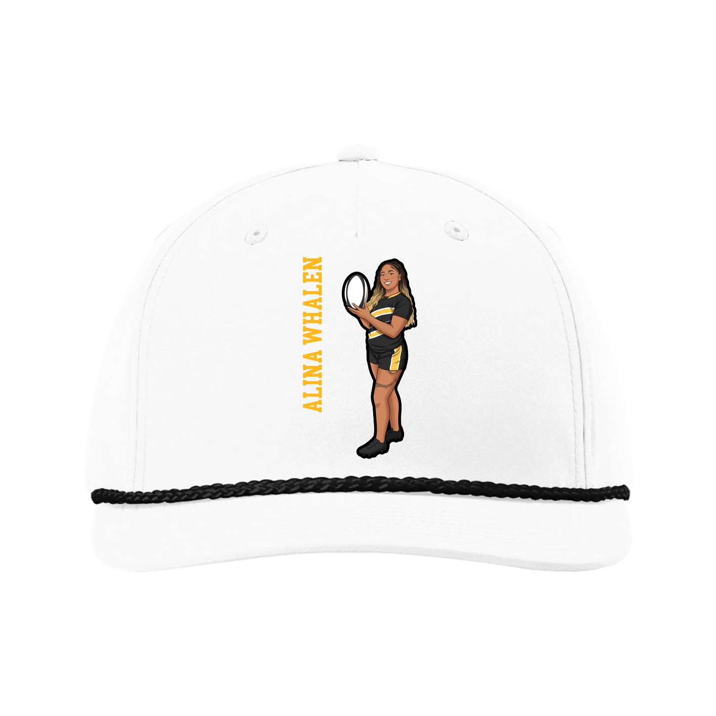 Five-Panel Classic Rope Cap — Name Vertical in White
