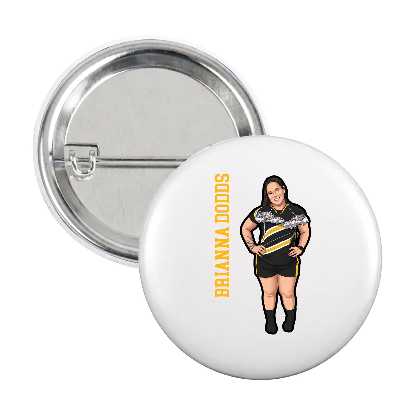 Game Day Button — Name Vertical in White