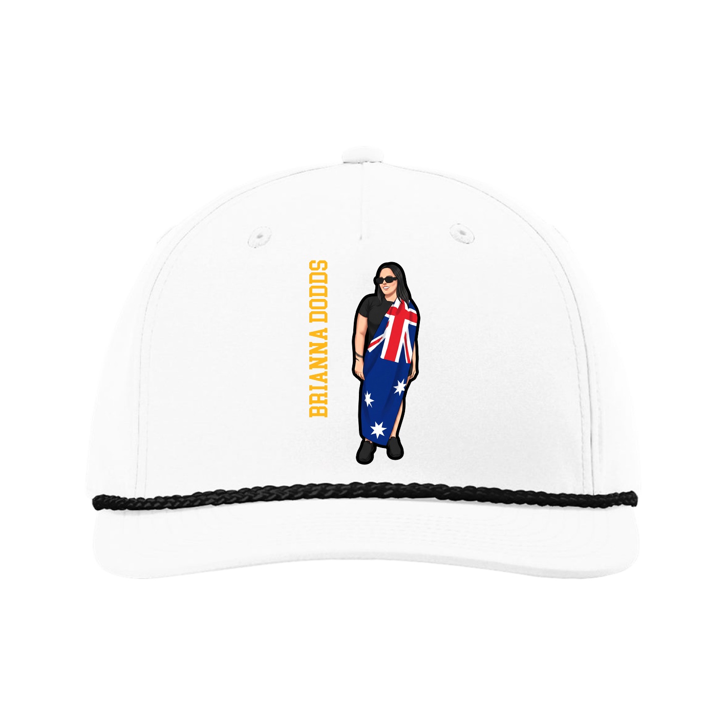 Five-Panel Classic Rope Cap — Name Vertical in White