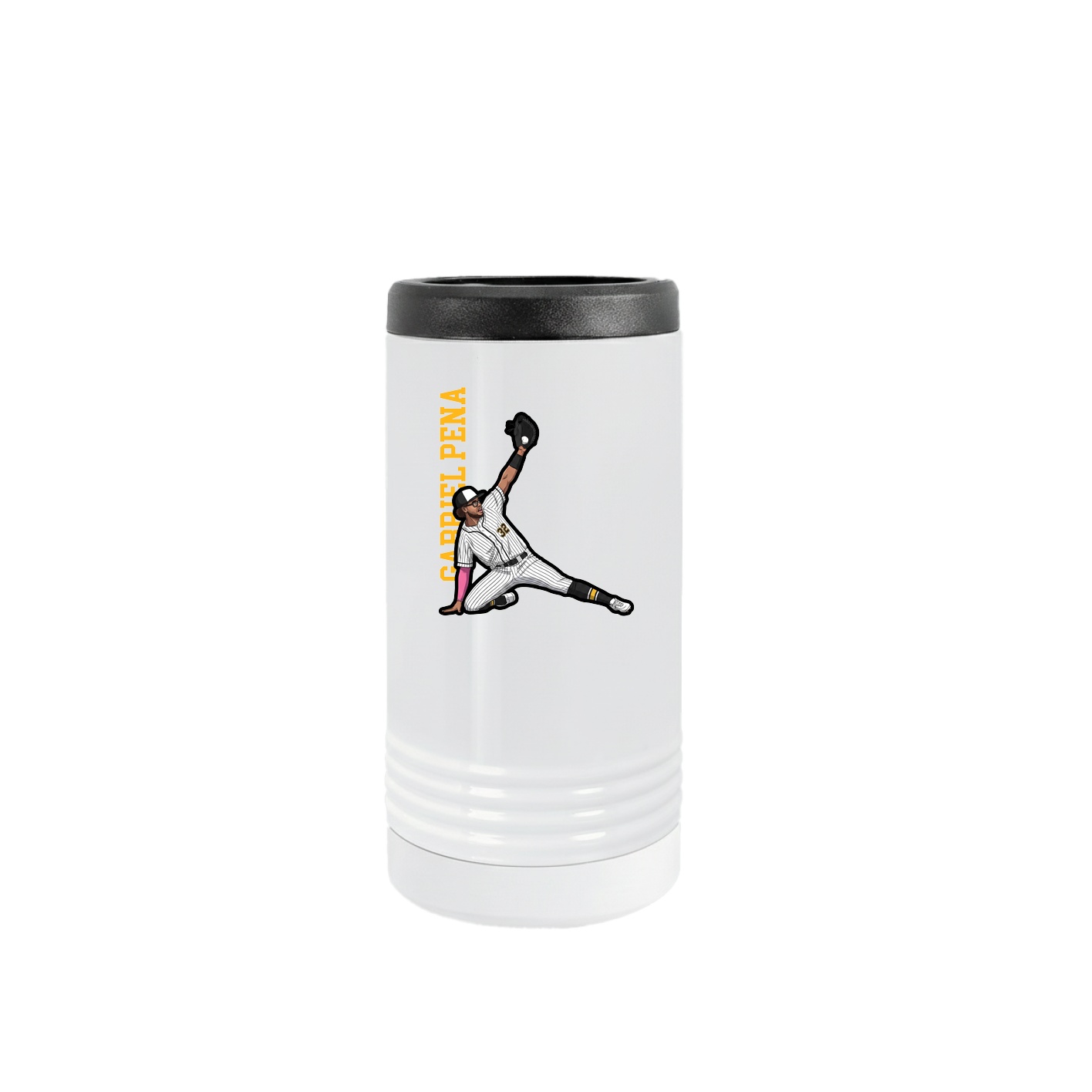 Slim Beverage Holder — Name Vertical in White