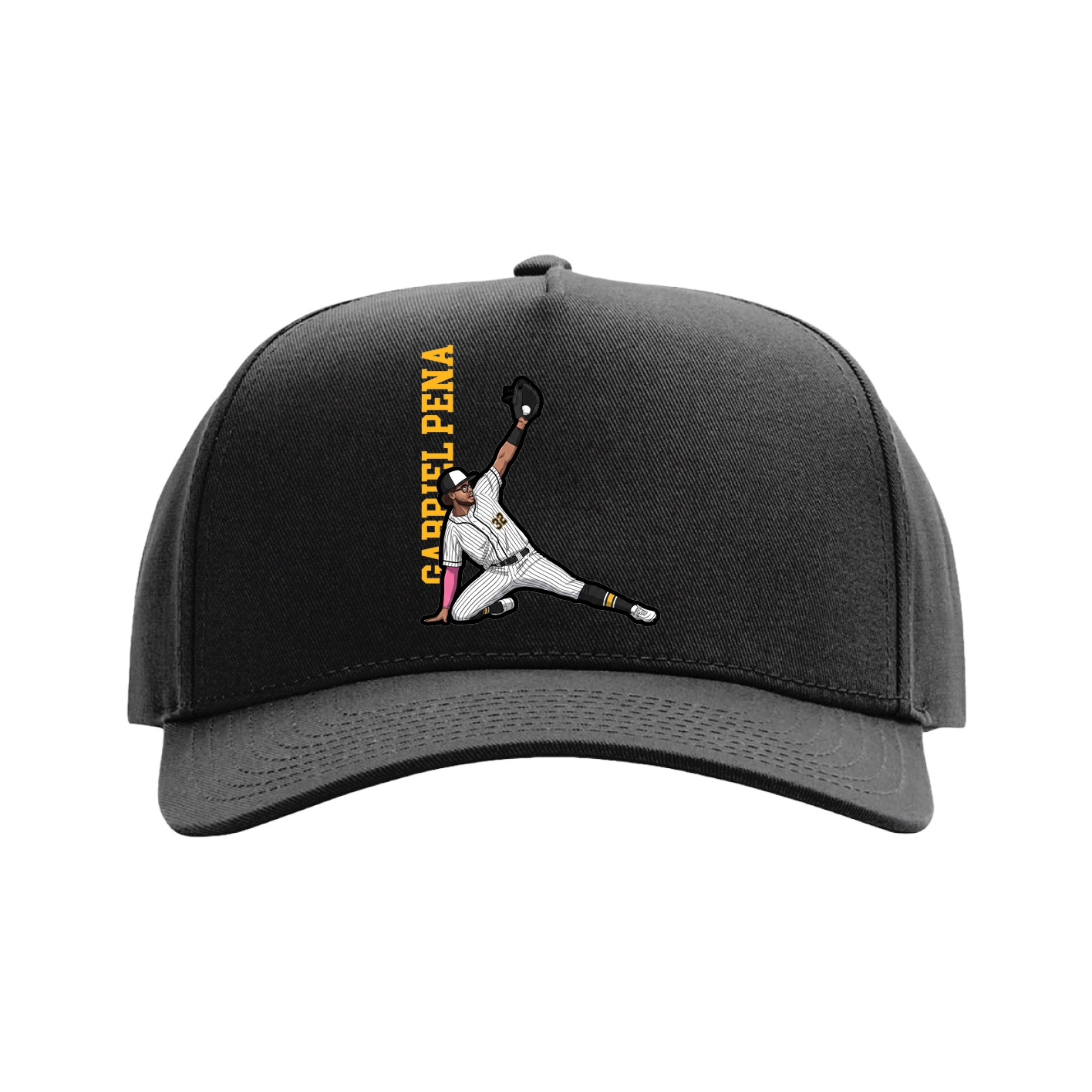 Full Fabric Five-Panel Champ Cap — Name Vertical in Black