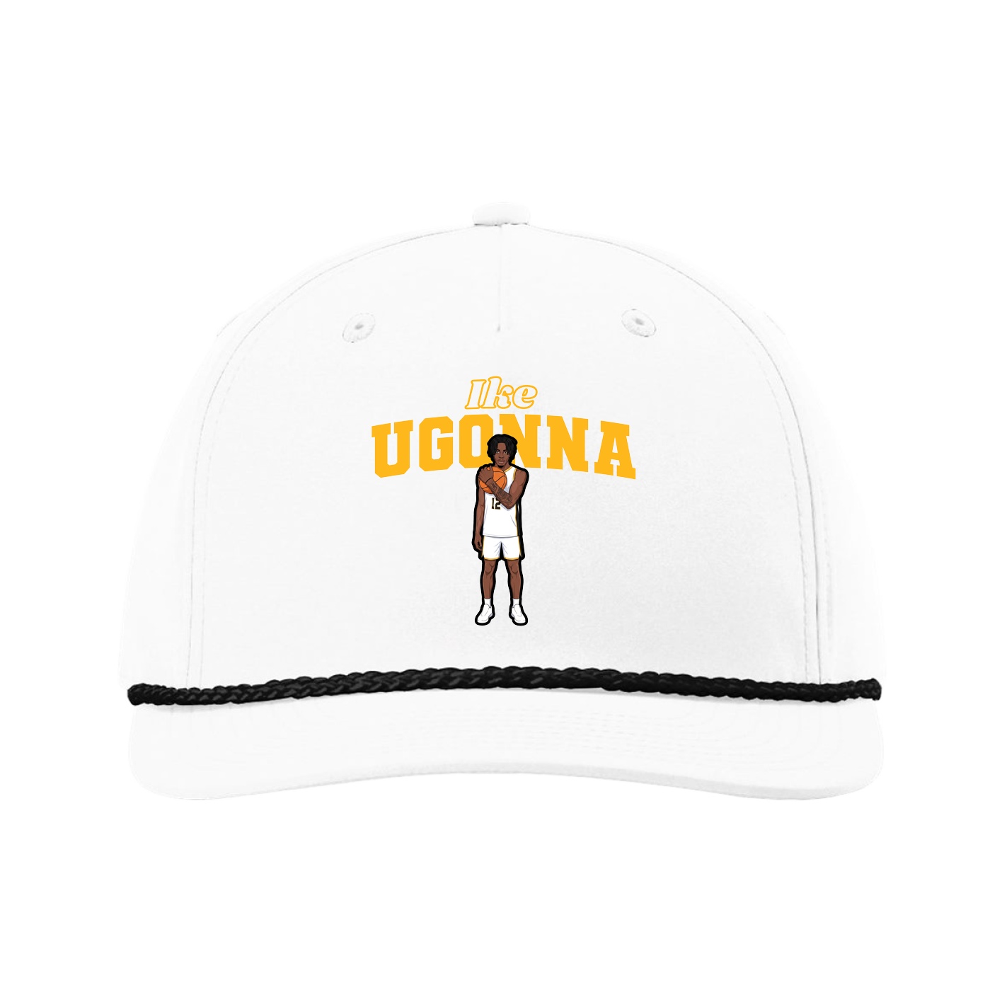 Five-Panel Classic Rope Cap — Name Arch in White
