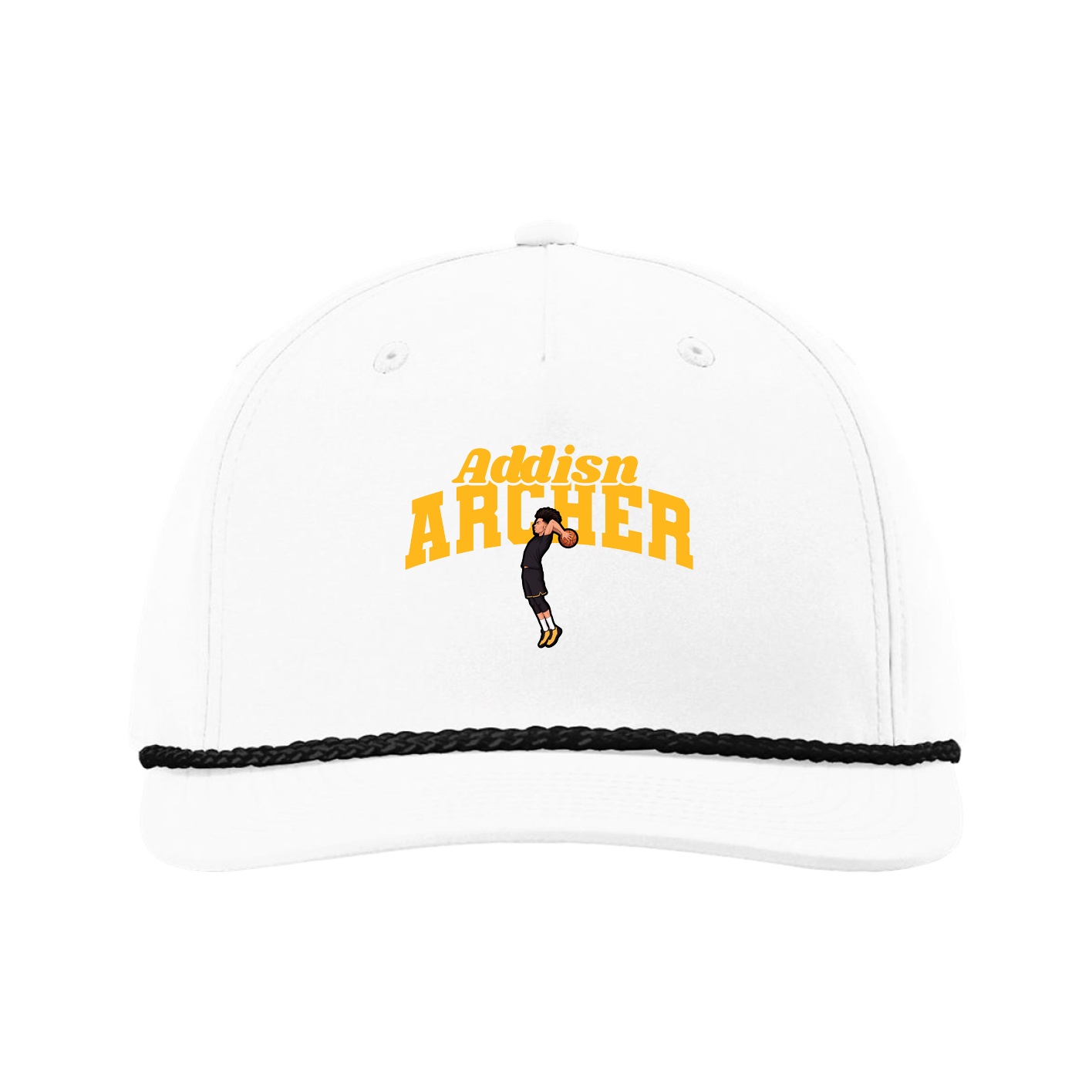 Five-Panel Classic Rope Cap — Signature Arch in White