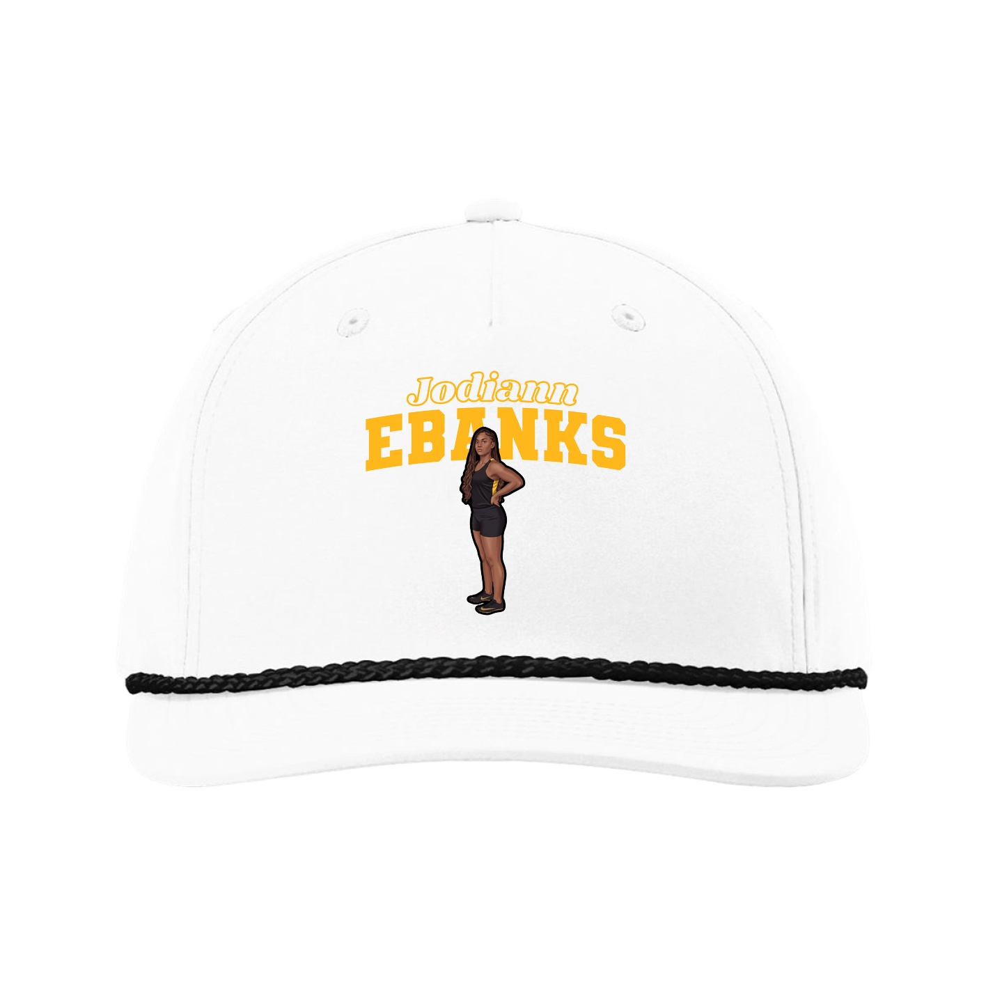 Five-Panel Classic Rope Cap — Name Arch in White