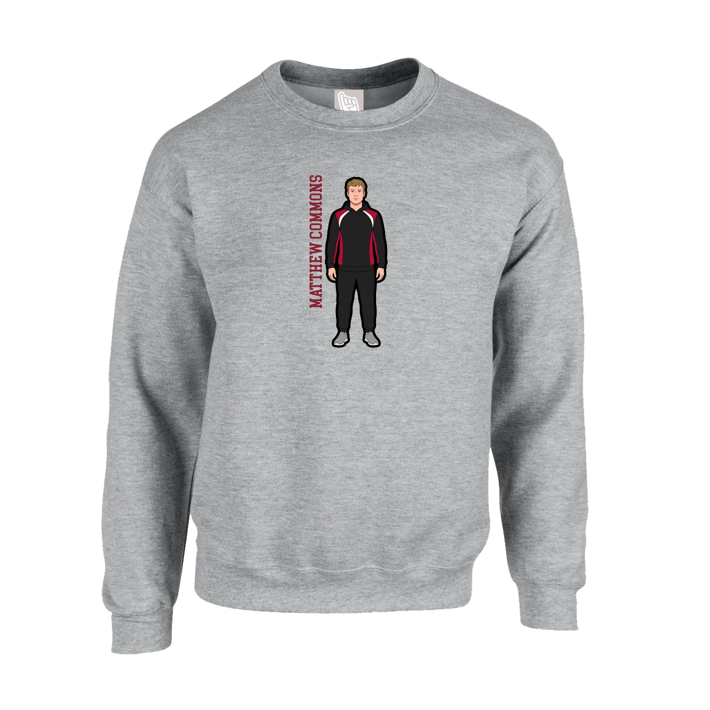 Fleece Crew — Name Vertical in Grey