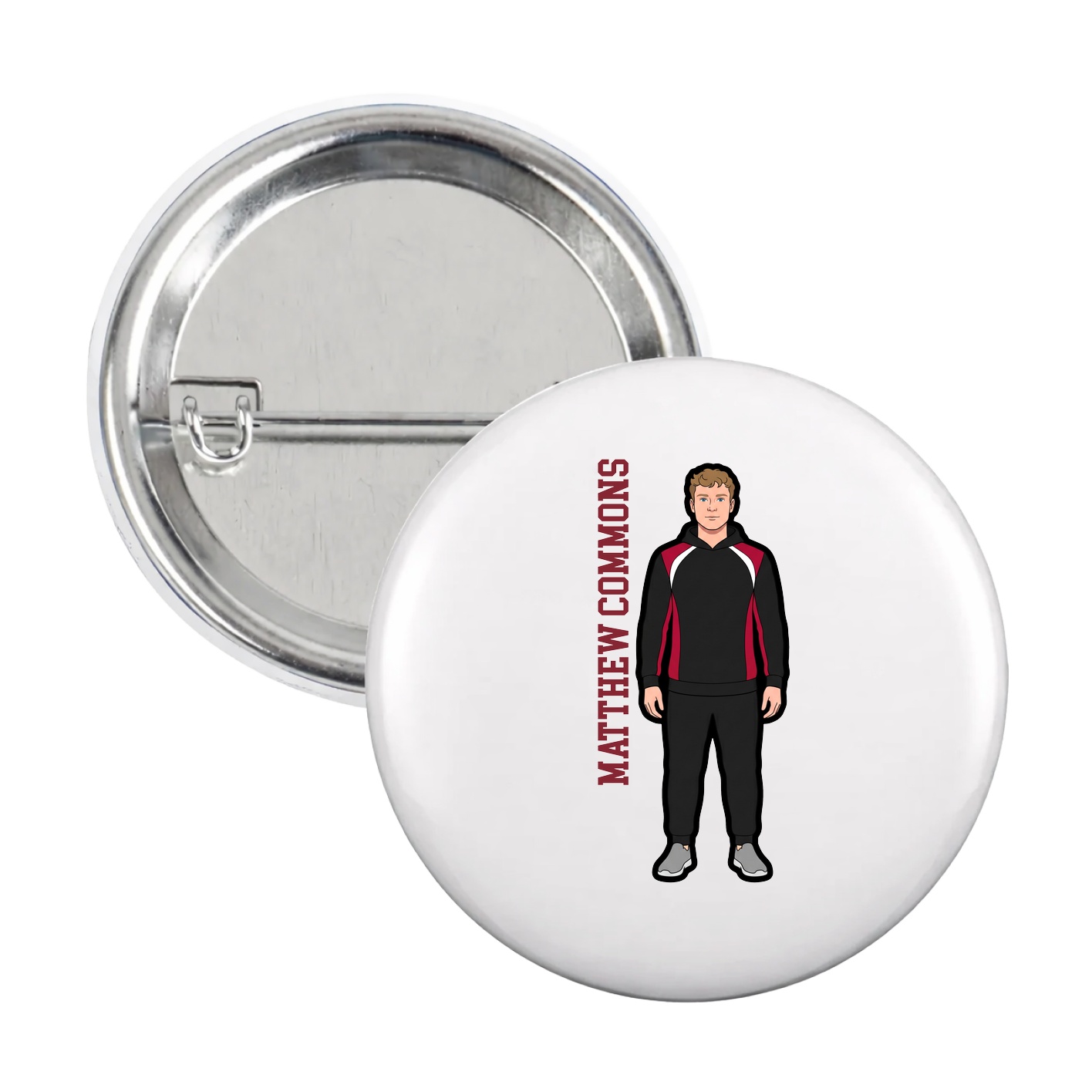 Game Day Button — Name Vertical in White