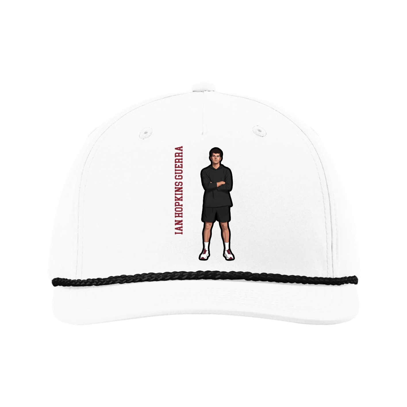 Five-Panel Classic Rope Cap — Name Vertical in White