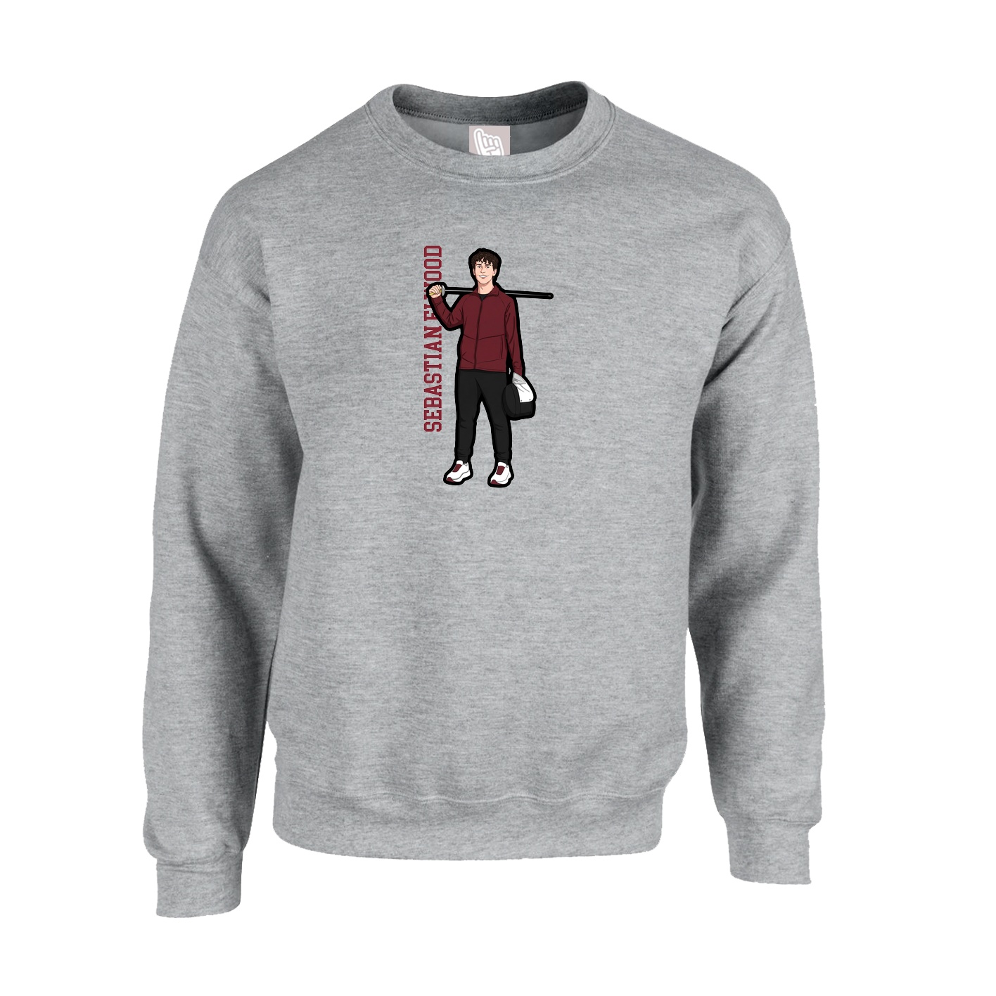 Fleece Crew — Name Vertical in Grey