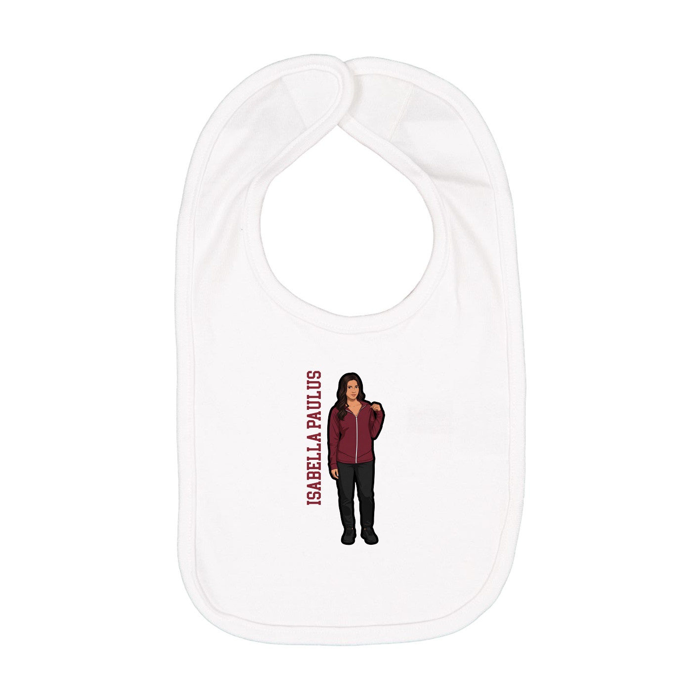 Infant Bib — Name Vertical in White