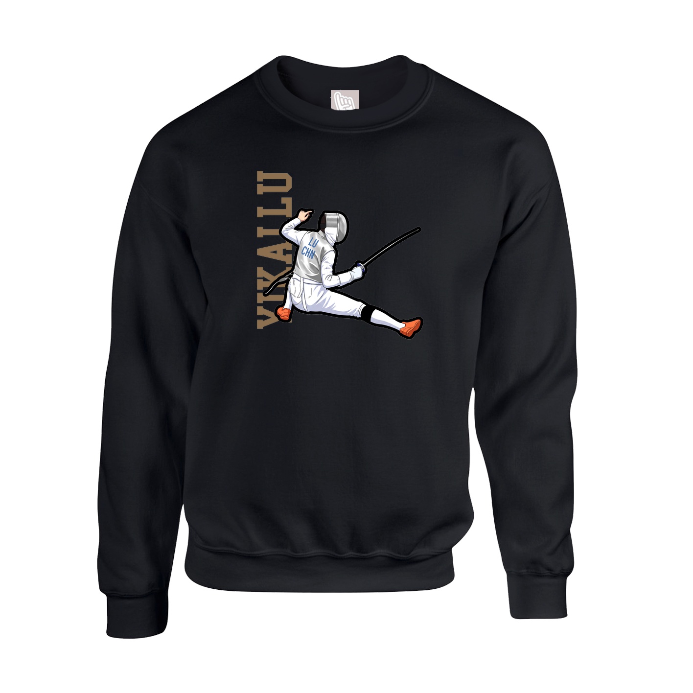 Fleece Crew — Name Vertical in Black