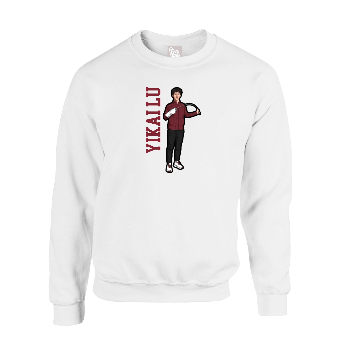 Fleece Crew — Name Vertical in White