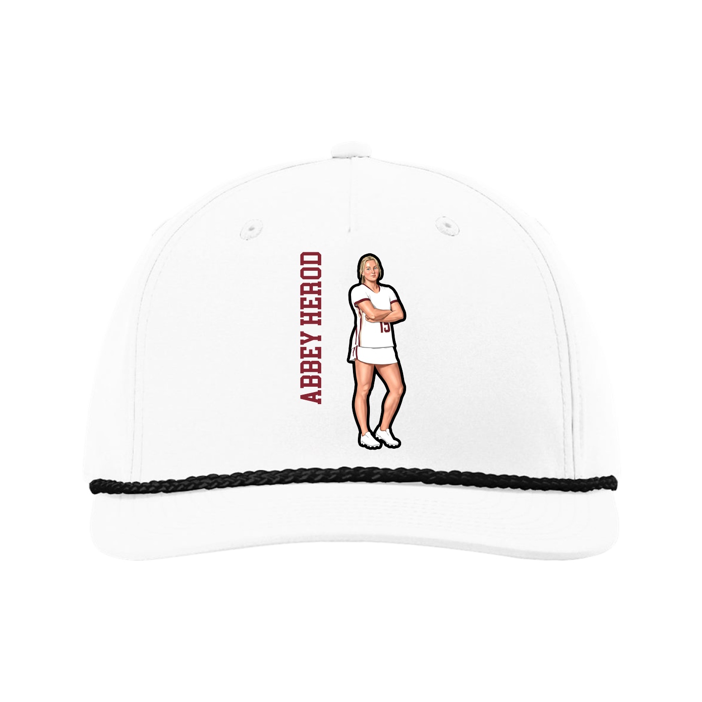 Five-Panel Classic Rope Cap — Name Vertical in White