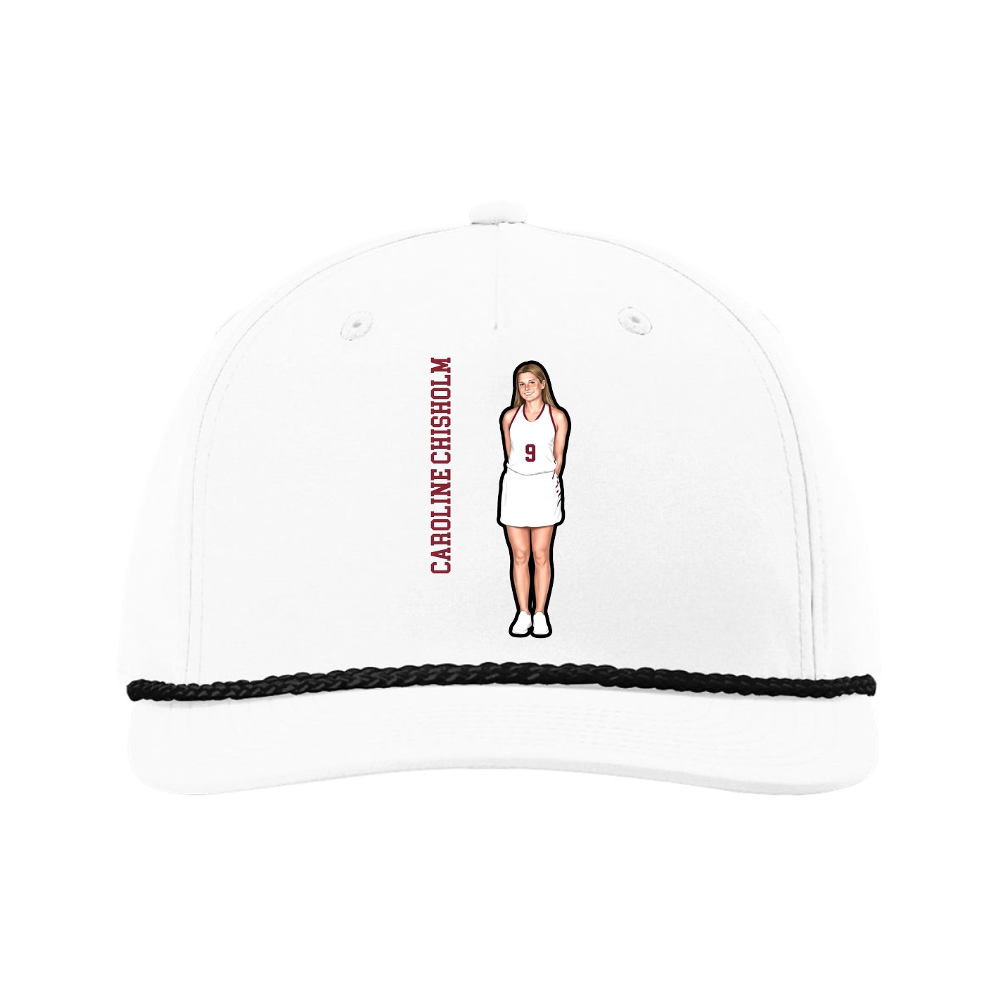Five-Panel Classic Rope Cap — Name Vertical in White