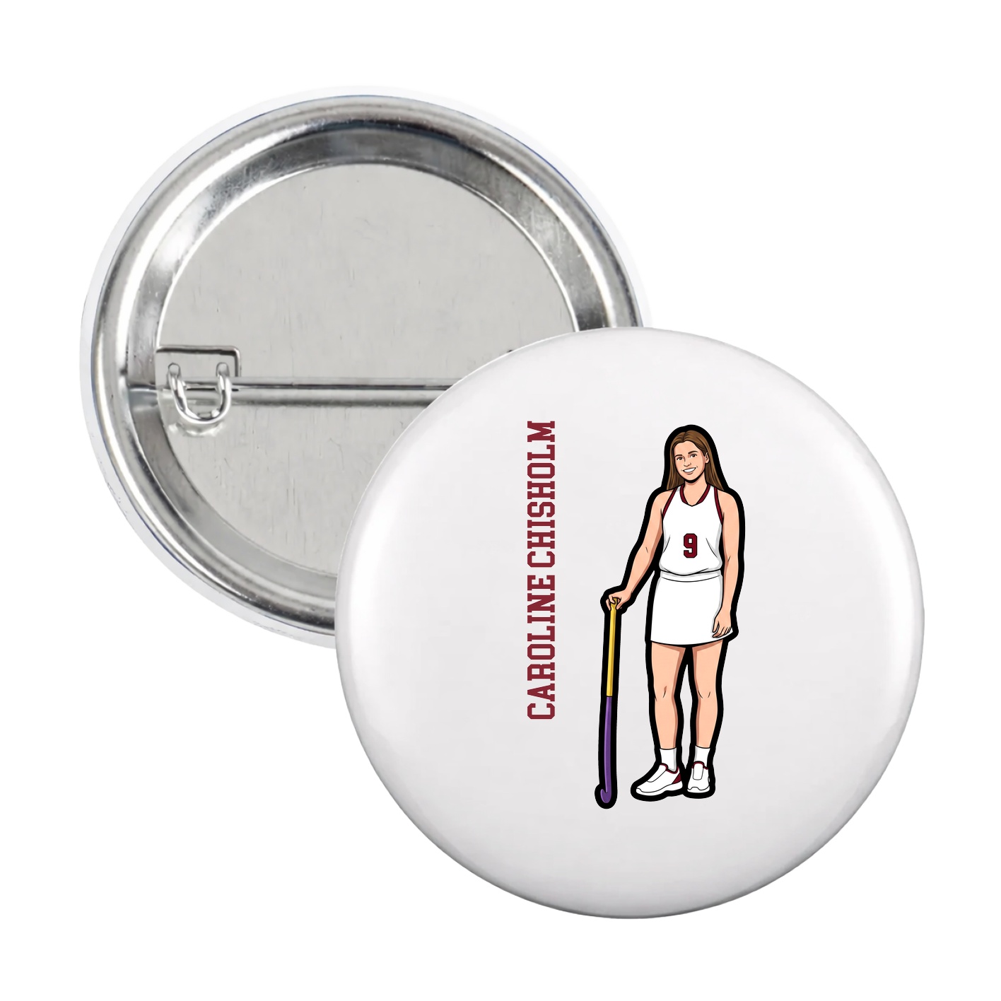 Game Day Button — Name Vertical in White