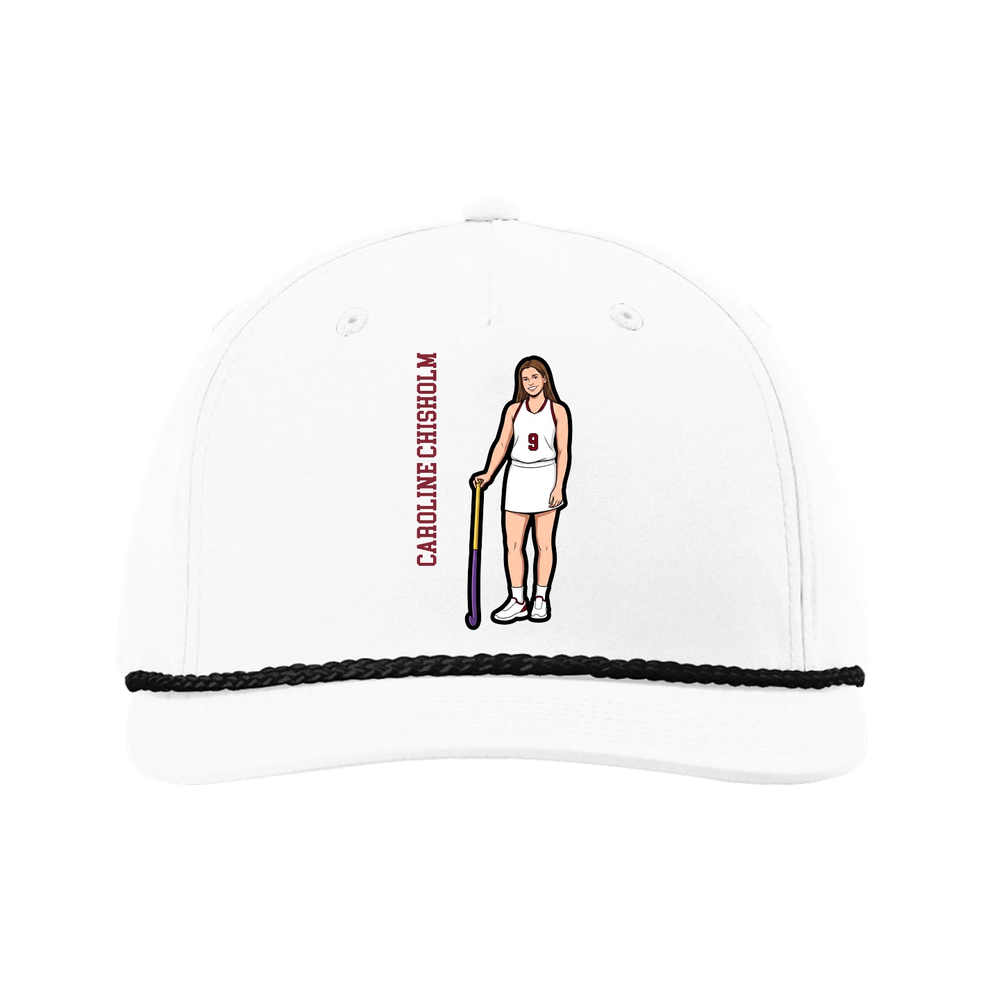 Five-Panel Classic Rope Cap — Name Vertical in White