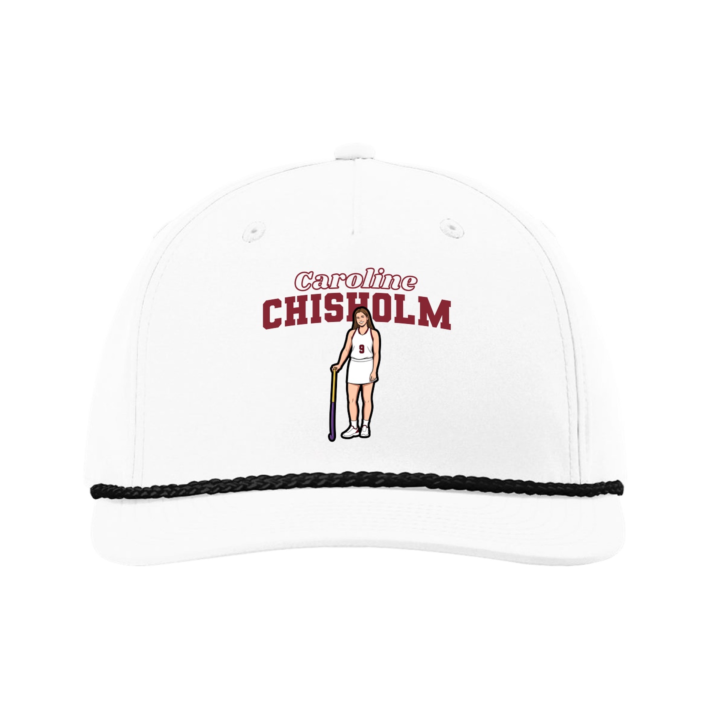 Five-Panel Classic Rope Cap — Name Arch in White