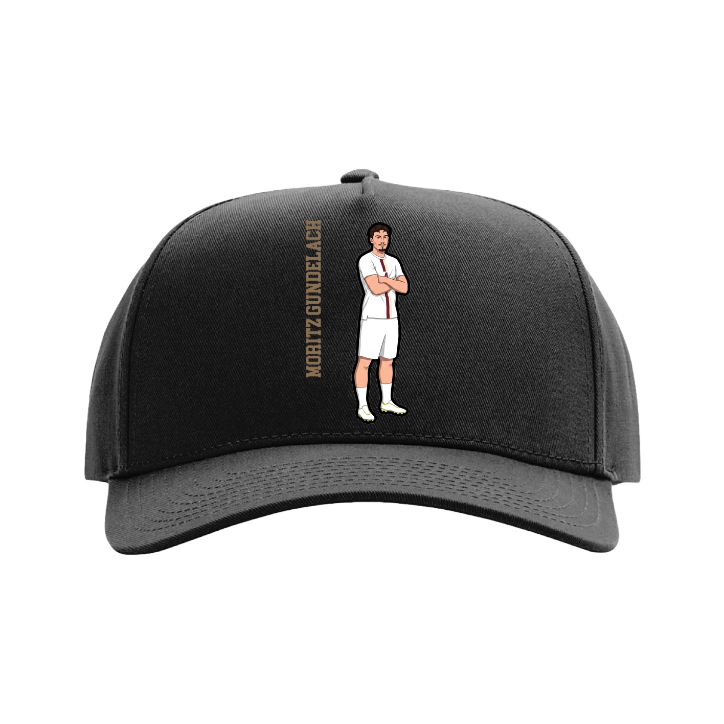 Full Fabric Five-Panel Champ Cap — Name Vertical in Black