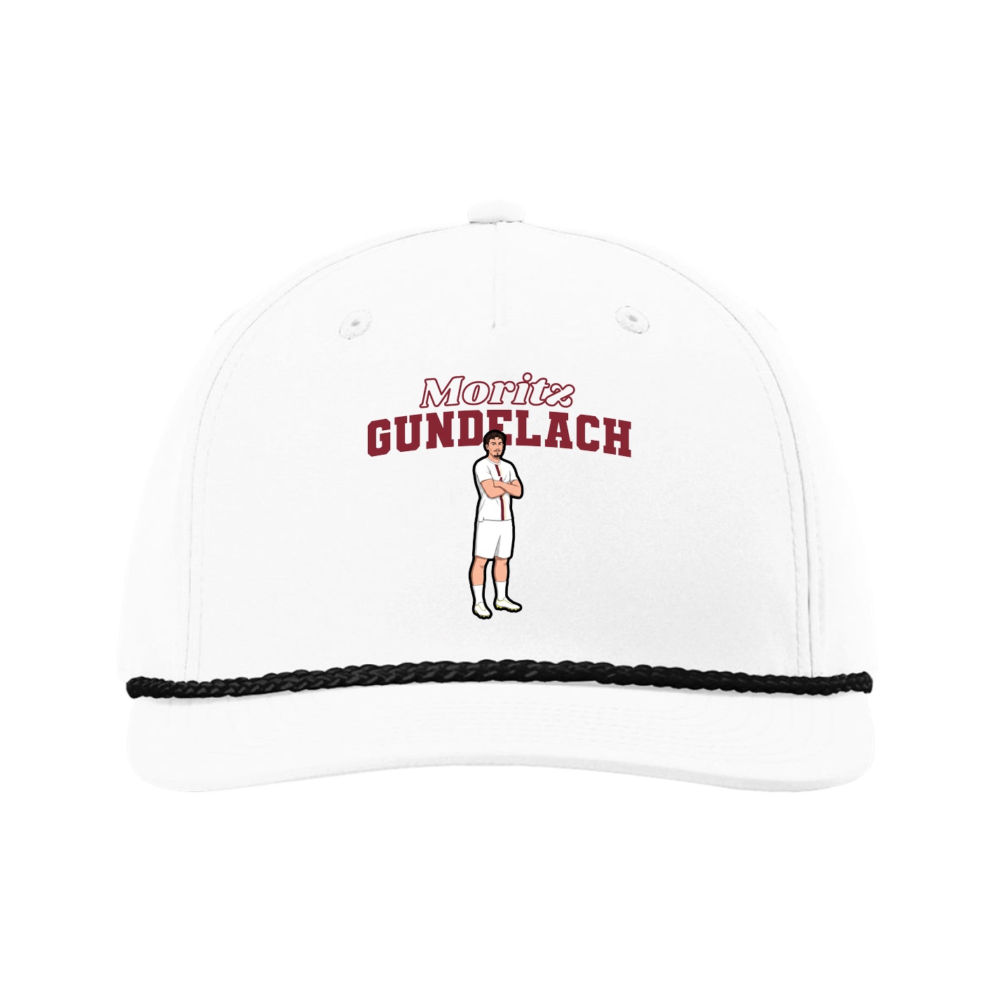 Five-Panel Classic Rope Cap — Name Arch in White