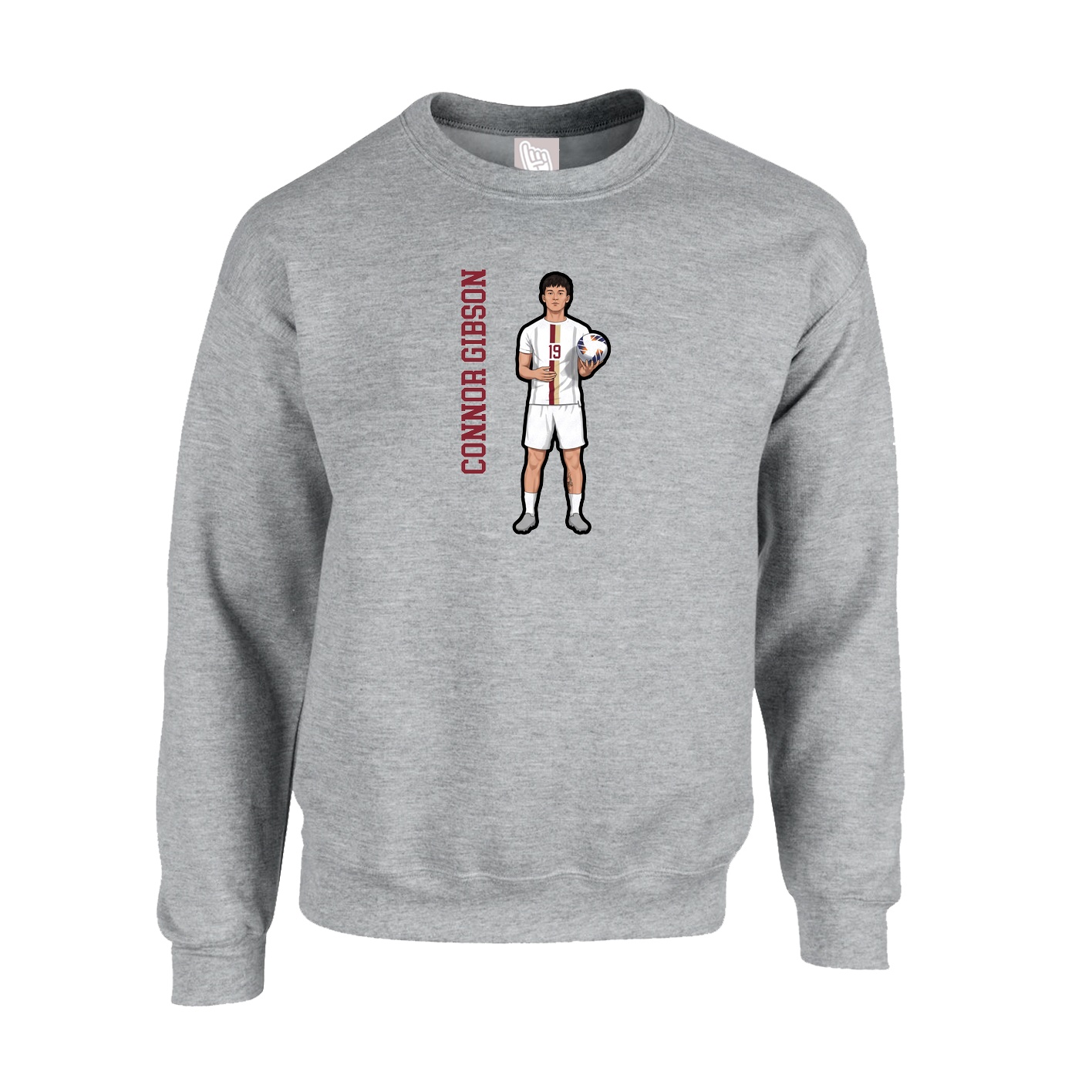 Fleece Crew — Name Vertical in Grey