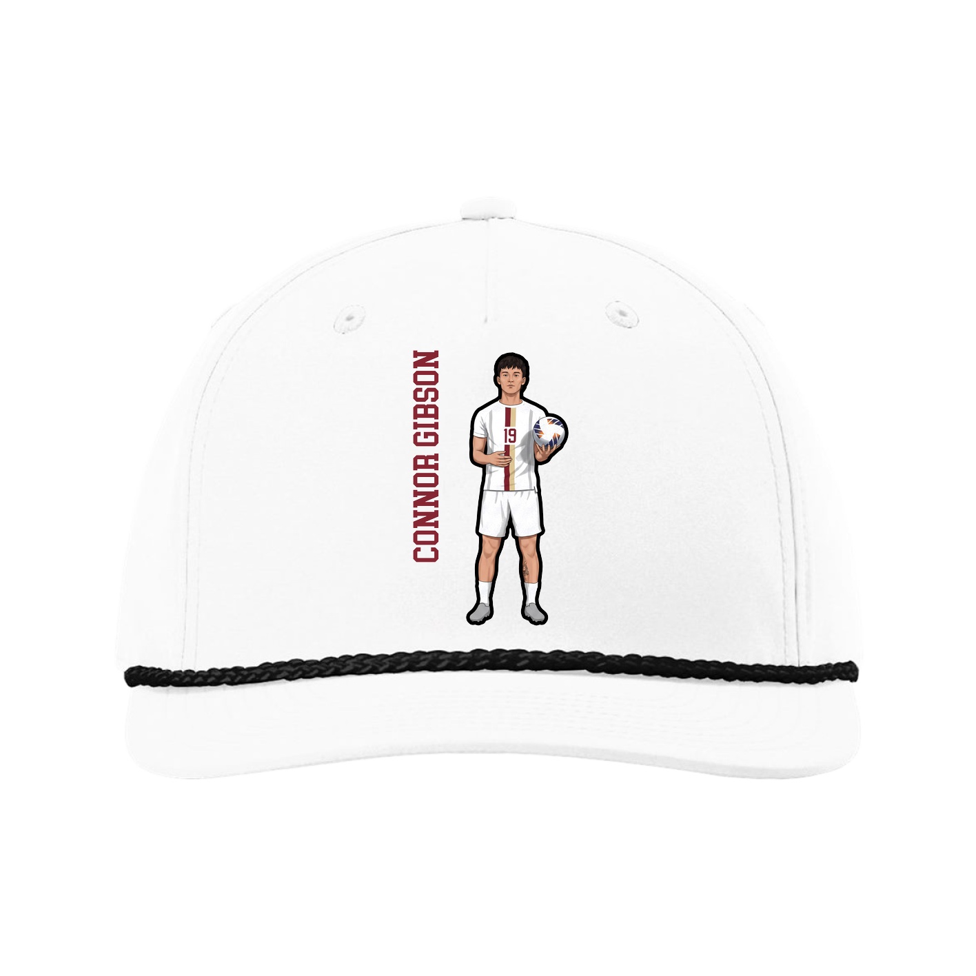 Five-Panel Classic Rope Cap — Name Vertical in White