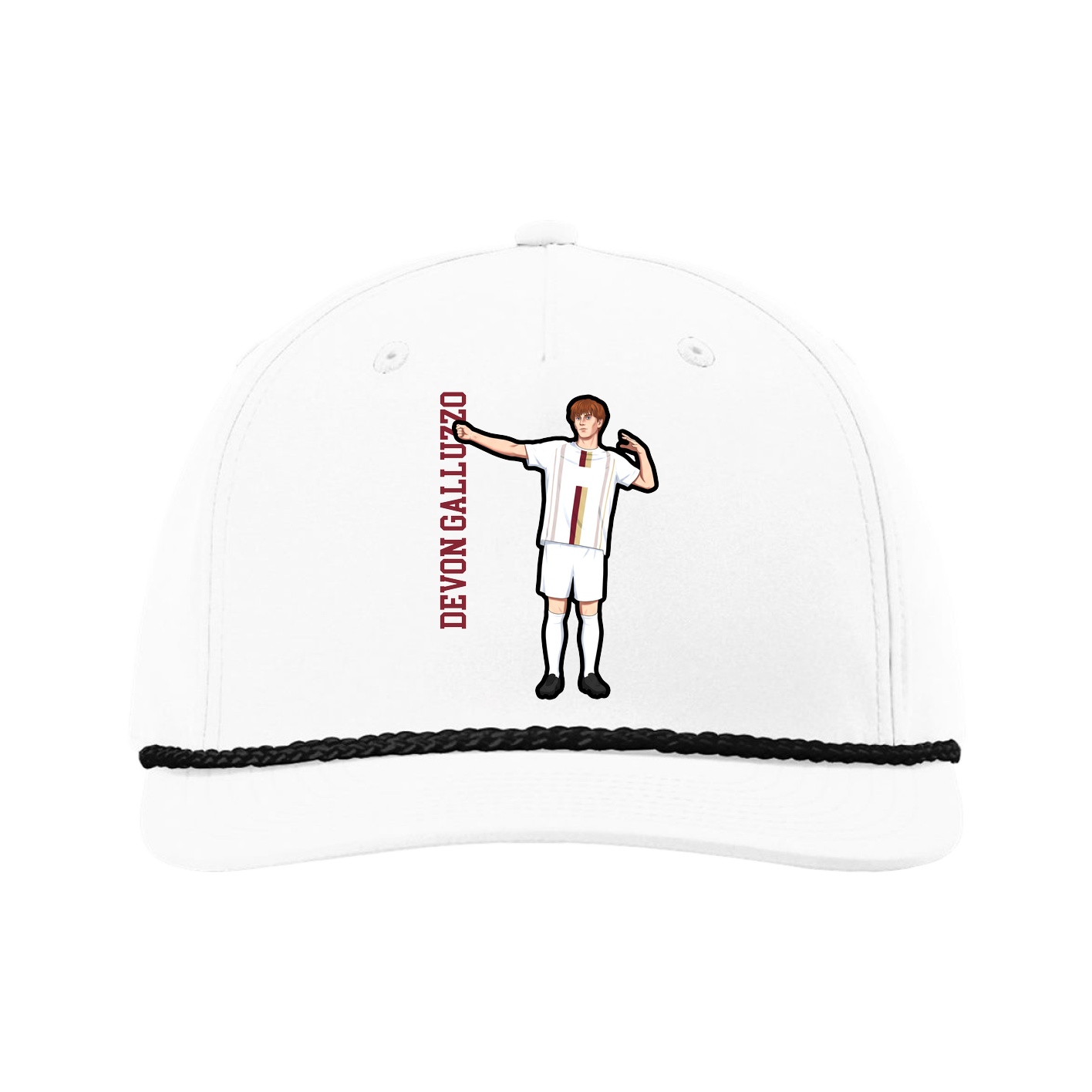 Five-Panel Classic Rope Cap — Name Vertical in White