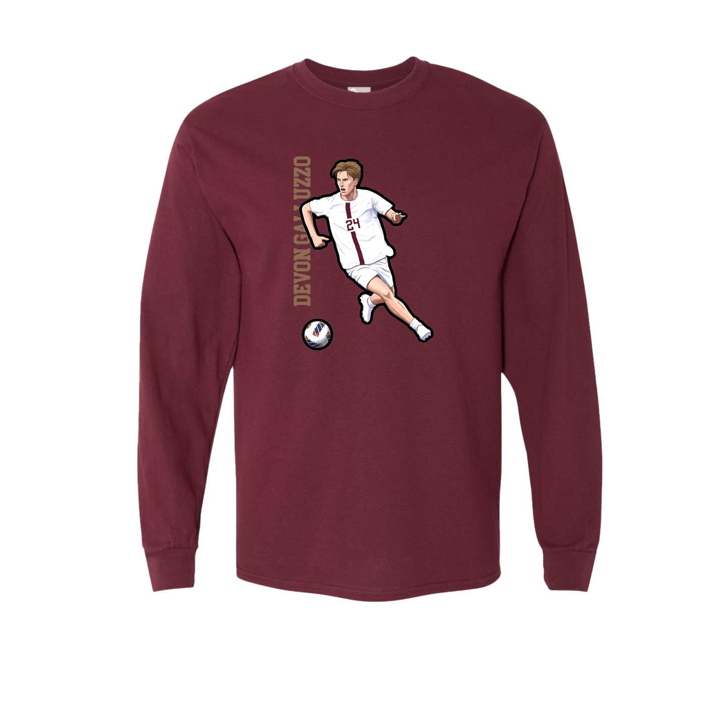 Long Sleeve Tee — Name Vertical in Maroon