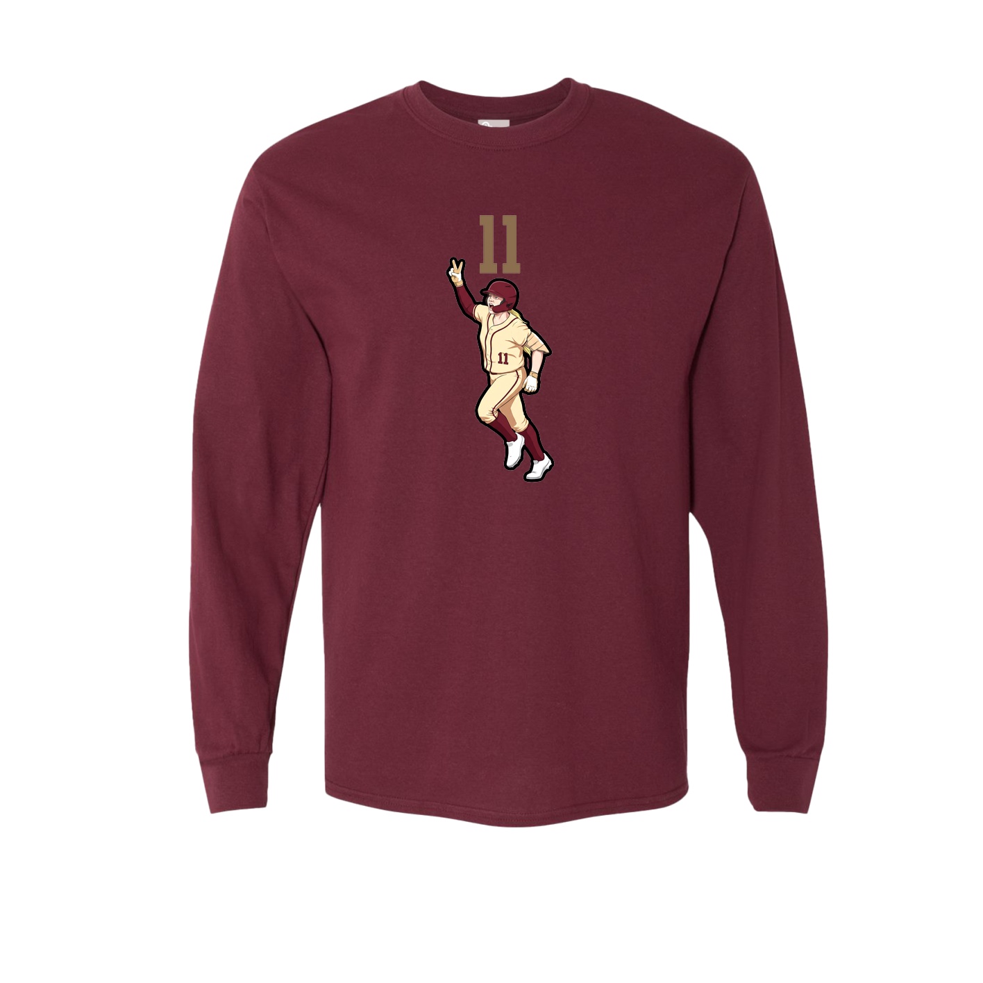 Long Sleeve Tee — Number Top in Maroon