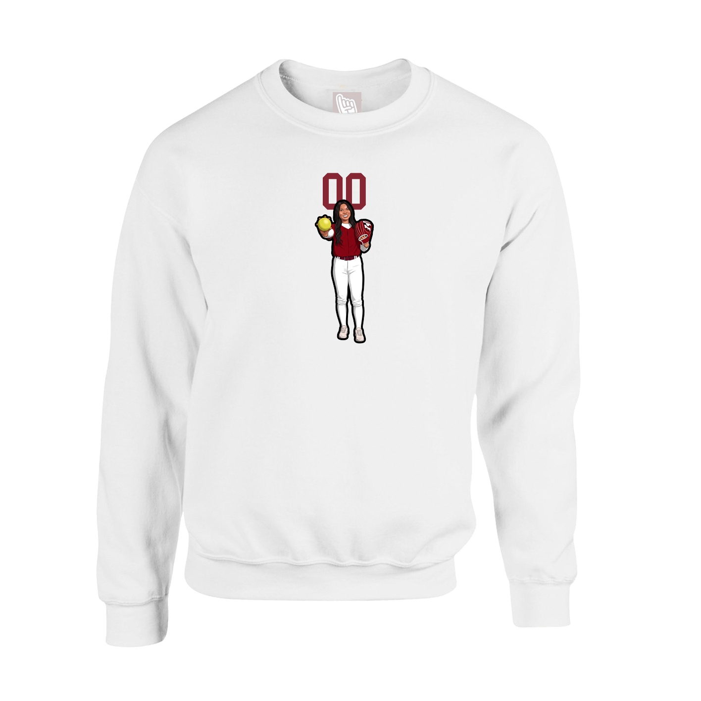 Fleece Crew — Number Top in White