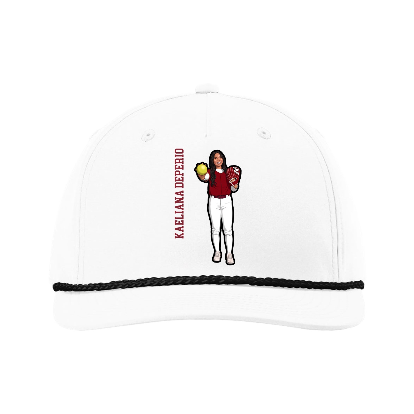 Five-Panel Classic Rope Cap — Name Vertical in White