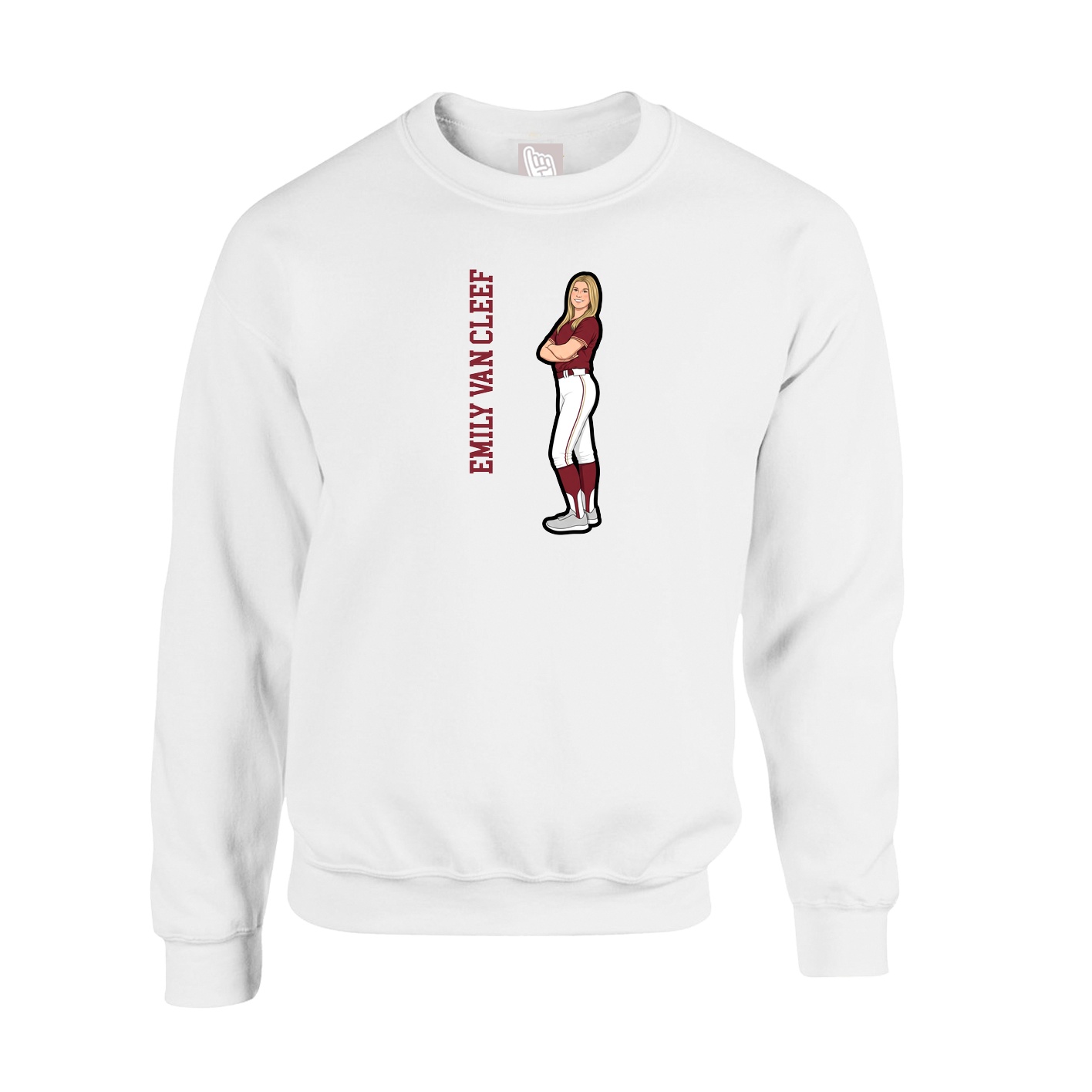 Fleece Crew — Name Vertical in White
