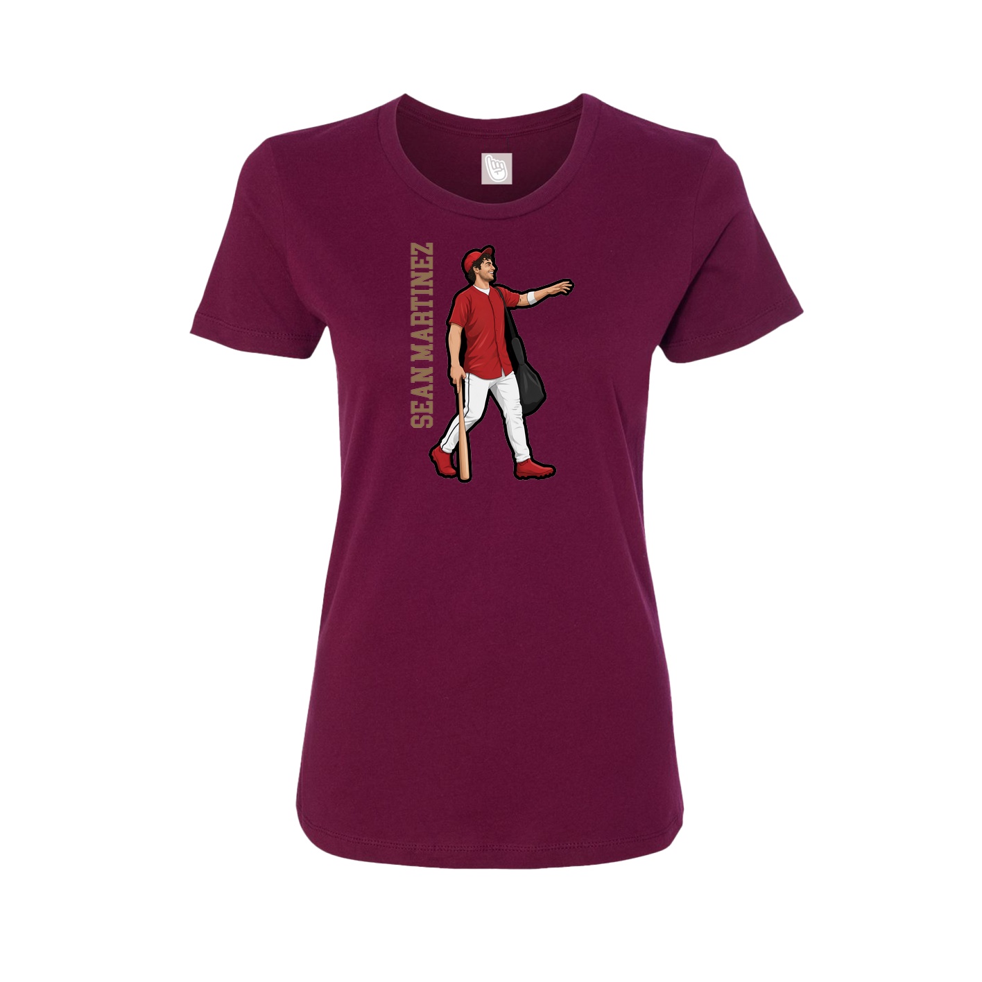 Fitted Women's Tee — Name Vertical in Maroon
