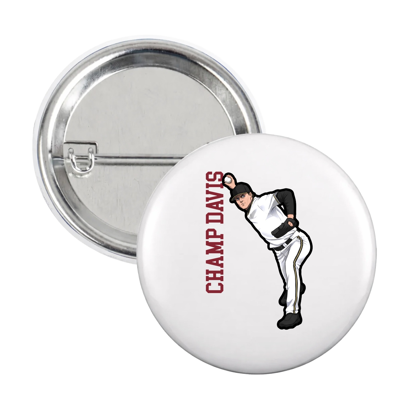 Game Day Button — Name Vertical in White