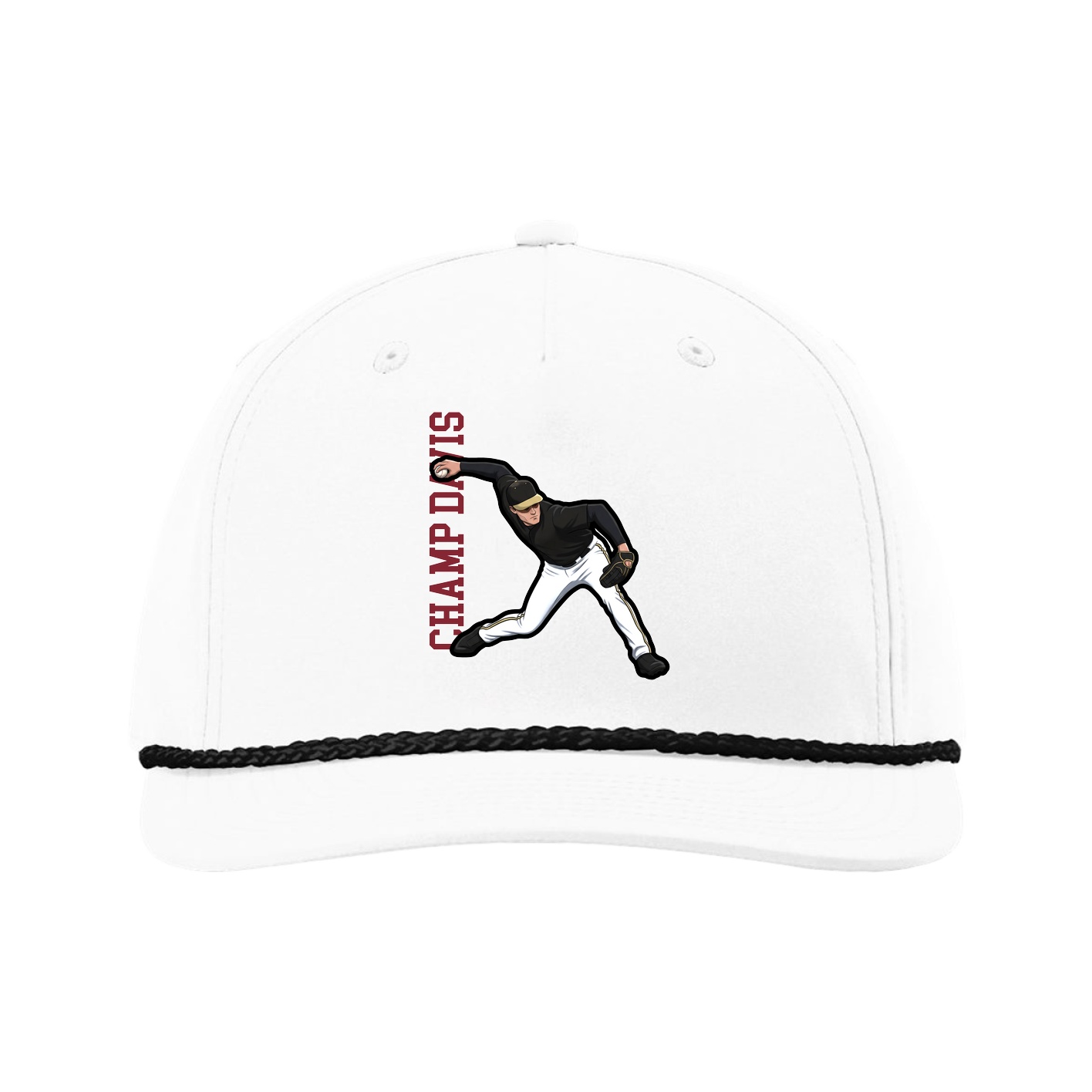 Five-Panel Classic Rope Cap — Name Vertical in White