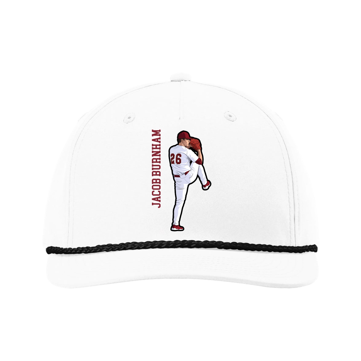 Five-Panel Classic Rope Cap — Name Vertical in White