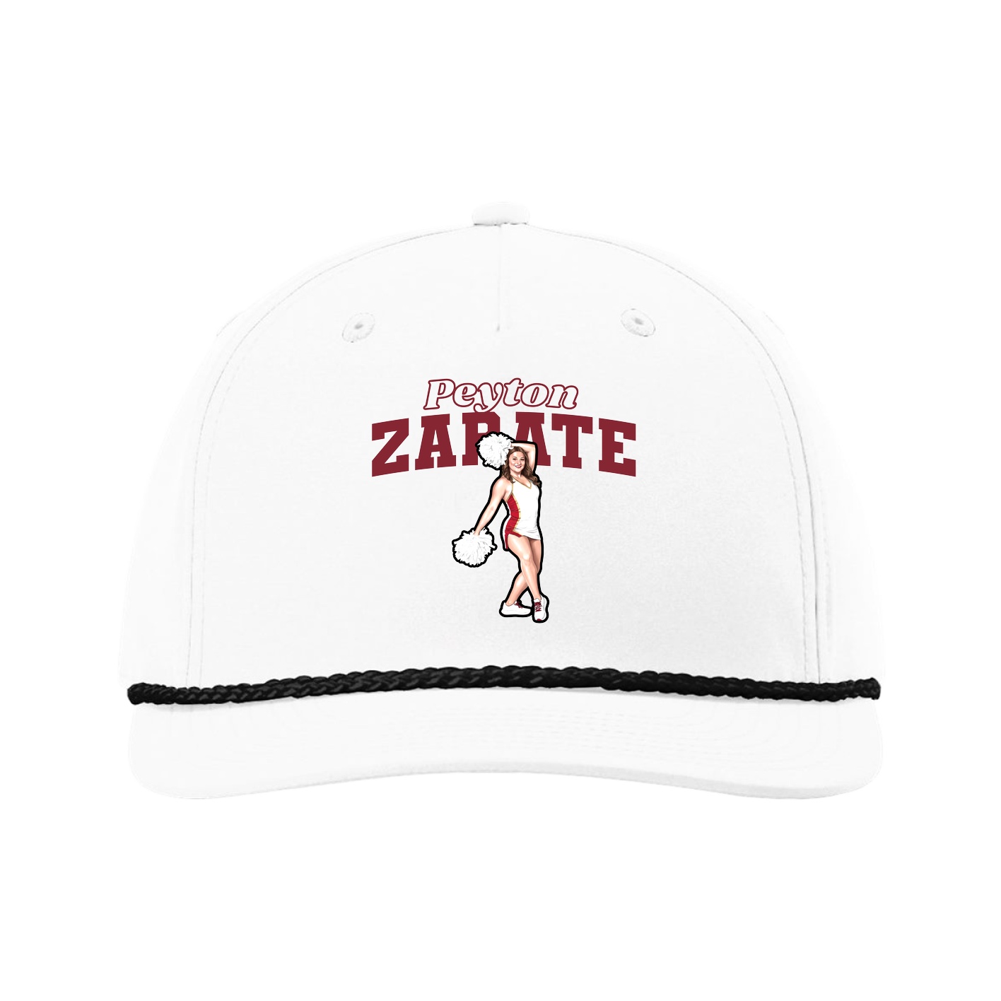 Five-Panel Classic Rope Cap — Name Arch in White