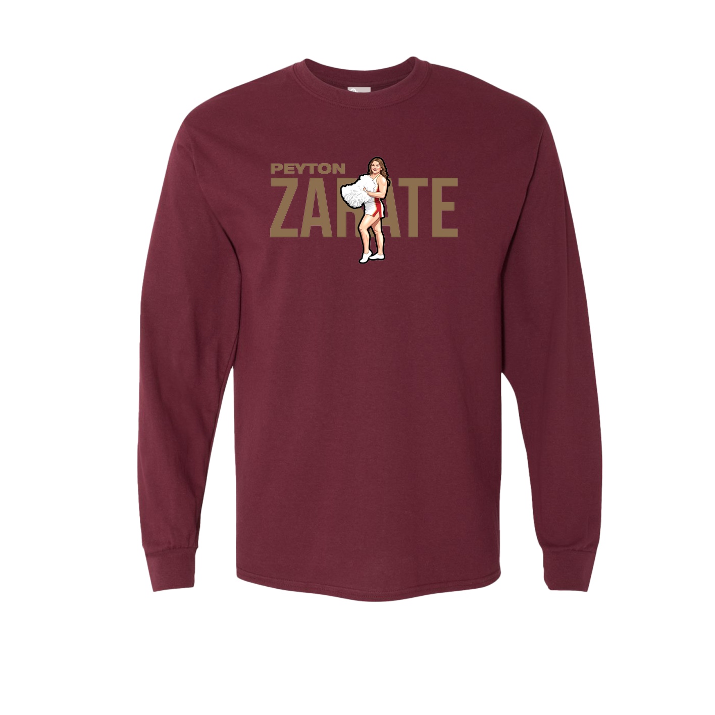 Long Sleeve Tee — Player Name in Maroon