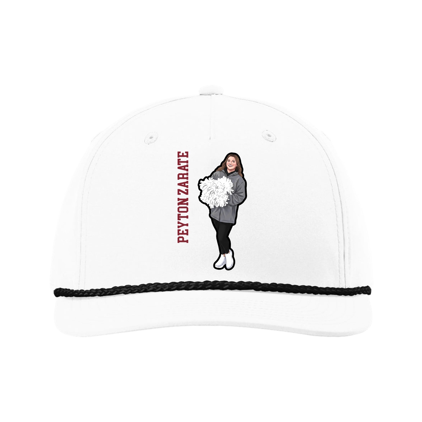 Five-Panel Classic Rope Cap — Name Vertical in White