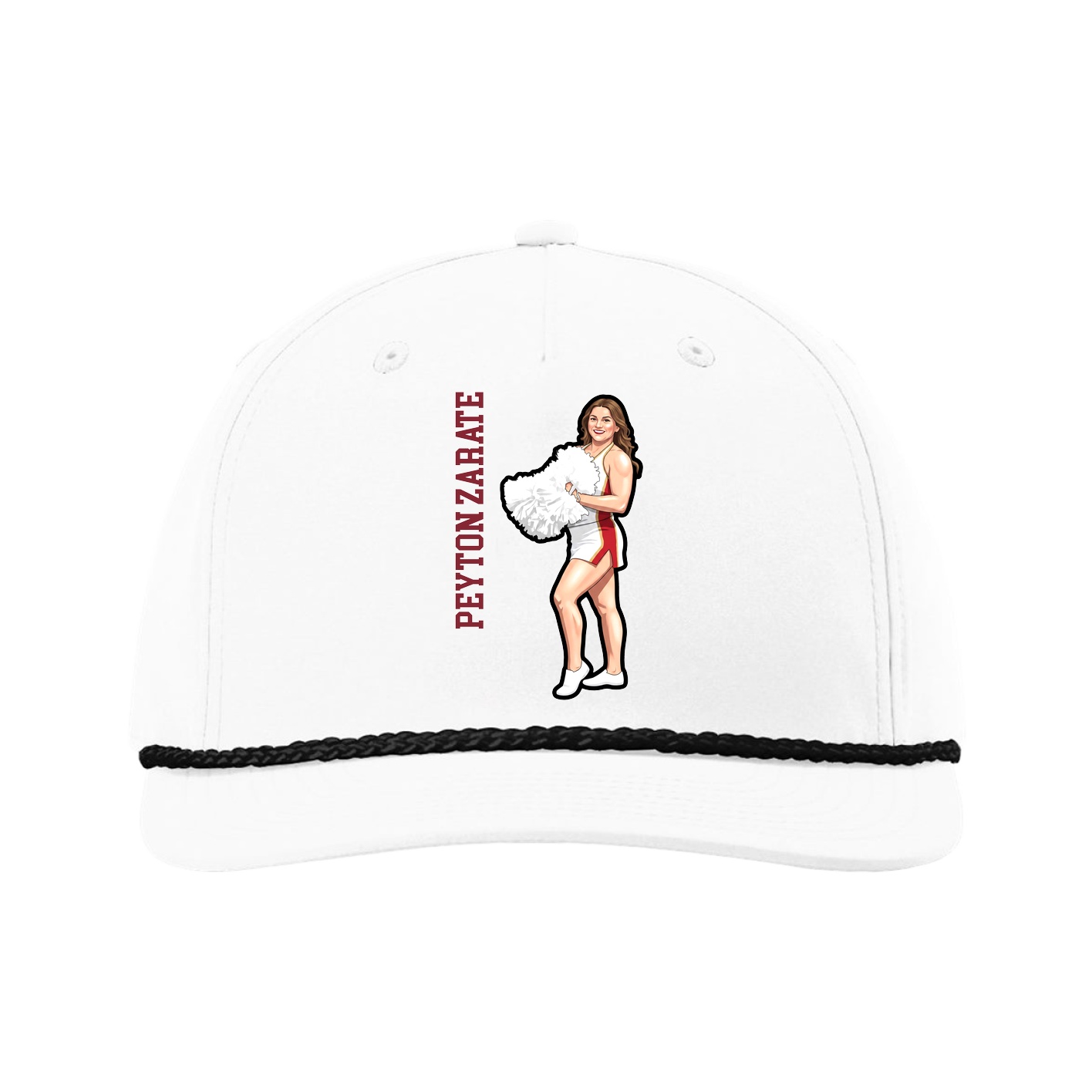 Five-Panel Classic Rope Cap — Name Vertical in White