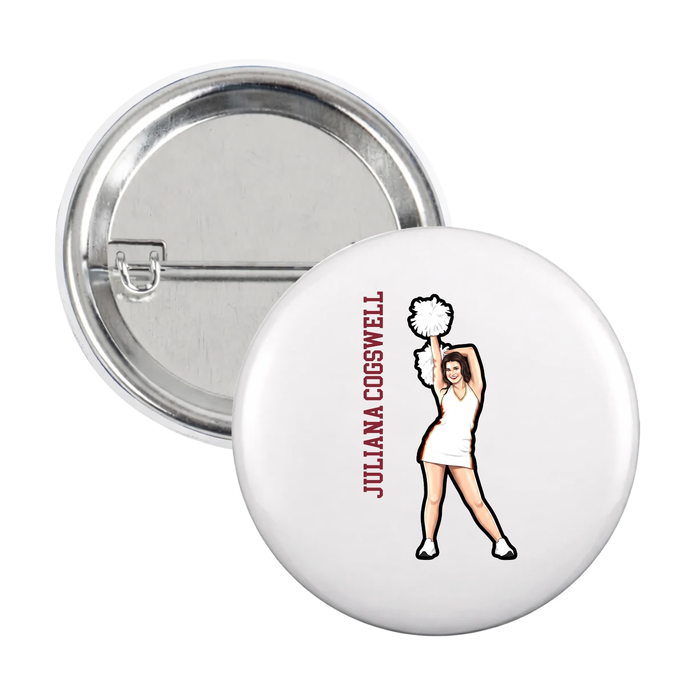 Game Day Button — Name Vertical in White